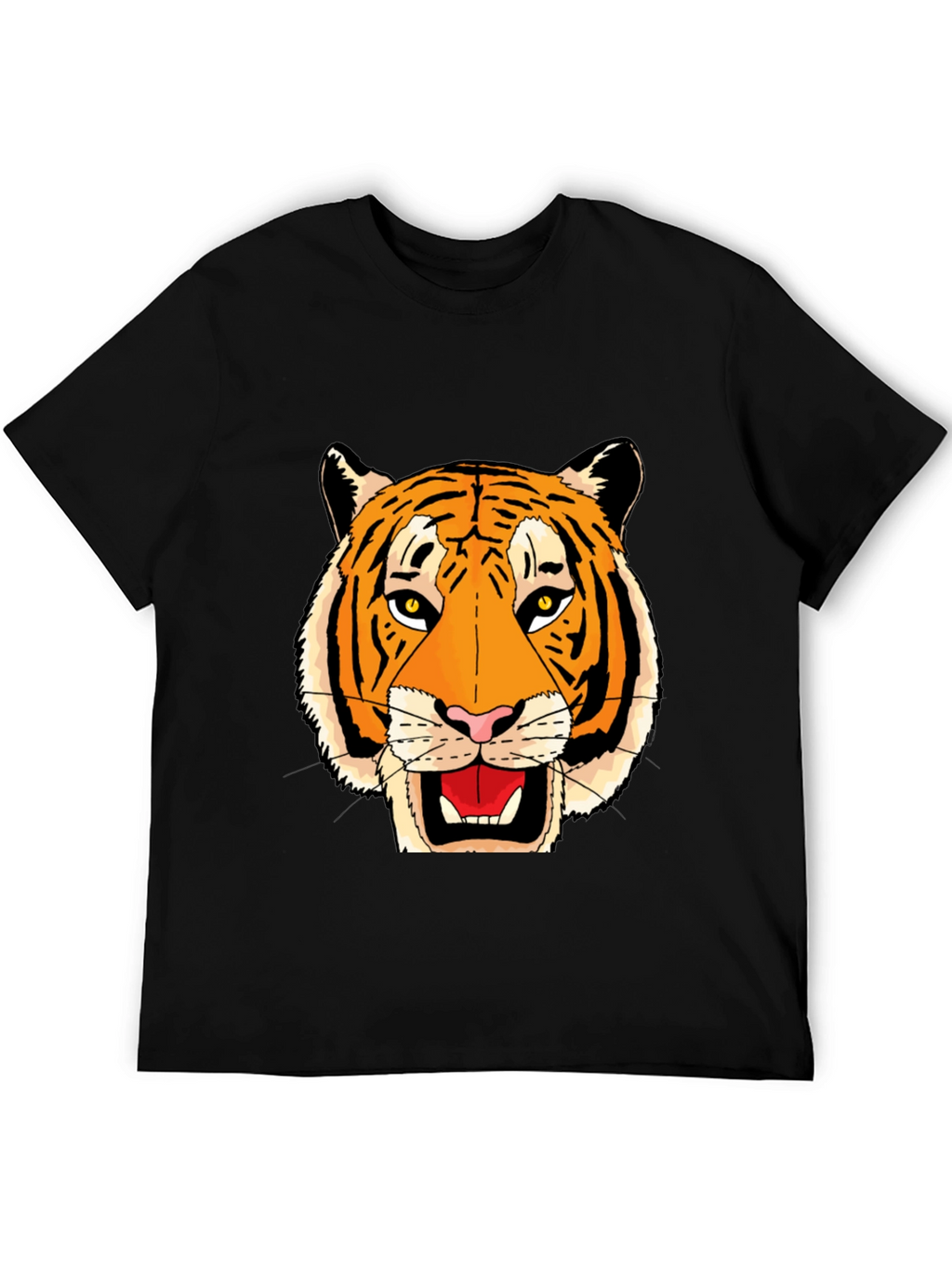 Black T-Shirt with Bold Tiger Face Graphic