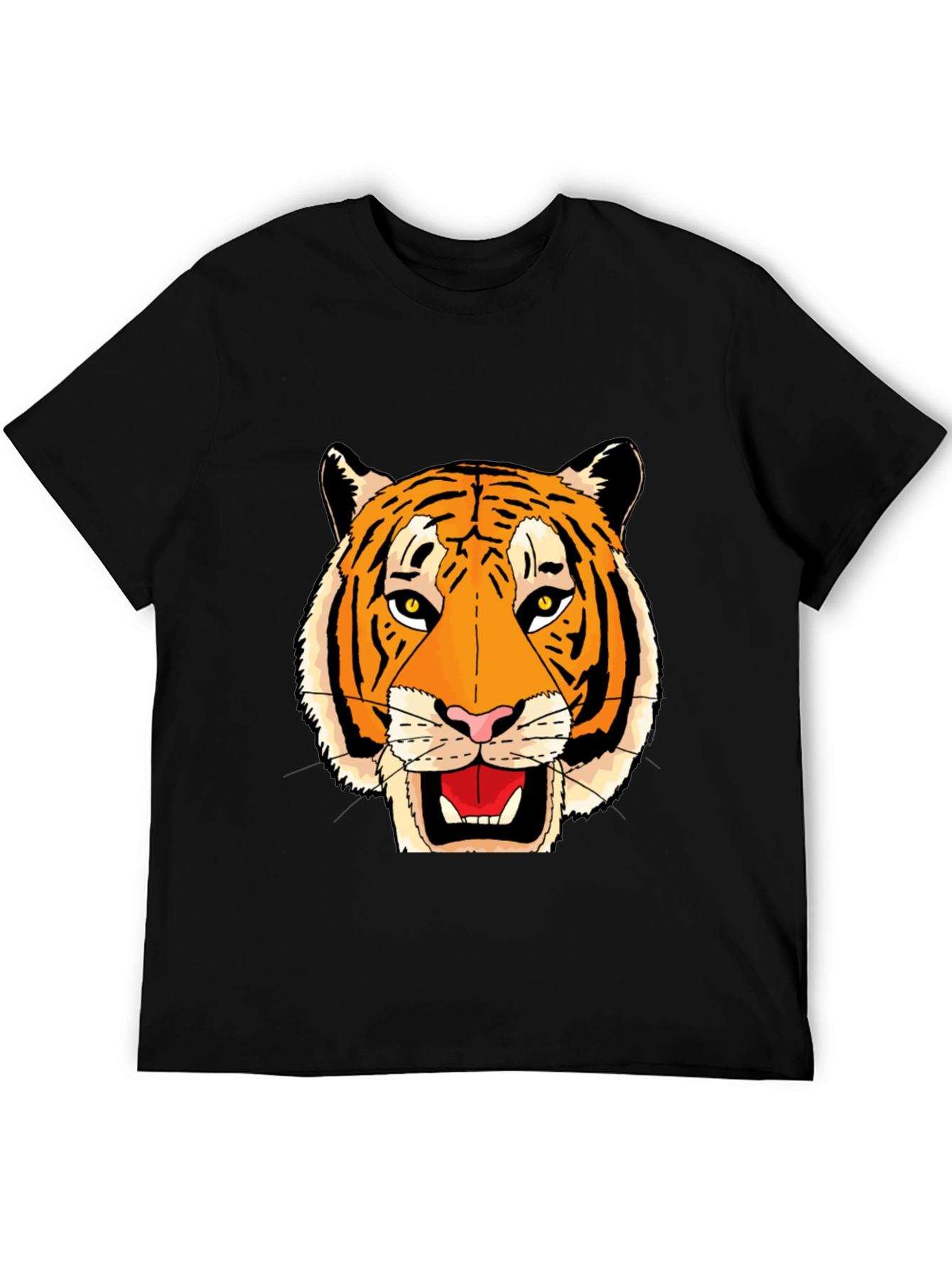 Black T-Shirt with Bold Tiger Face Graphic