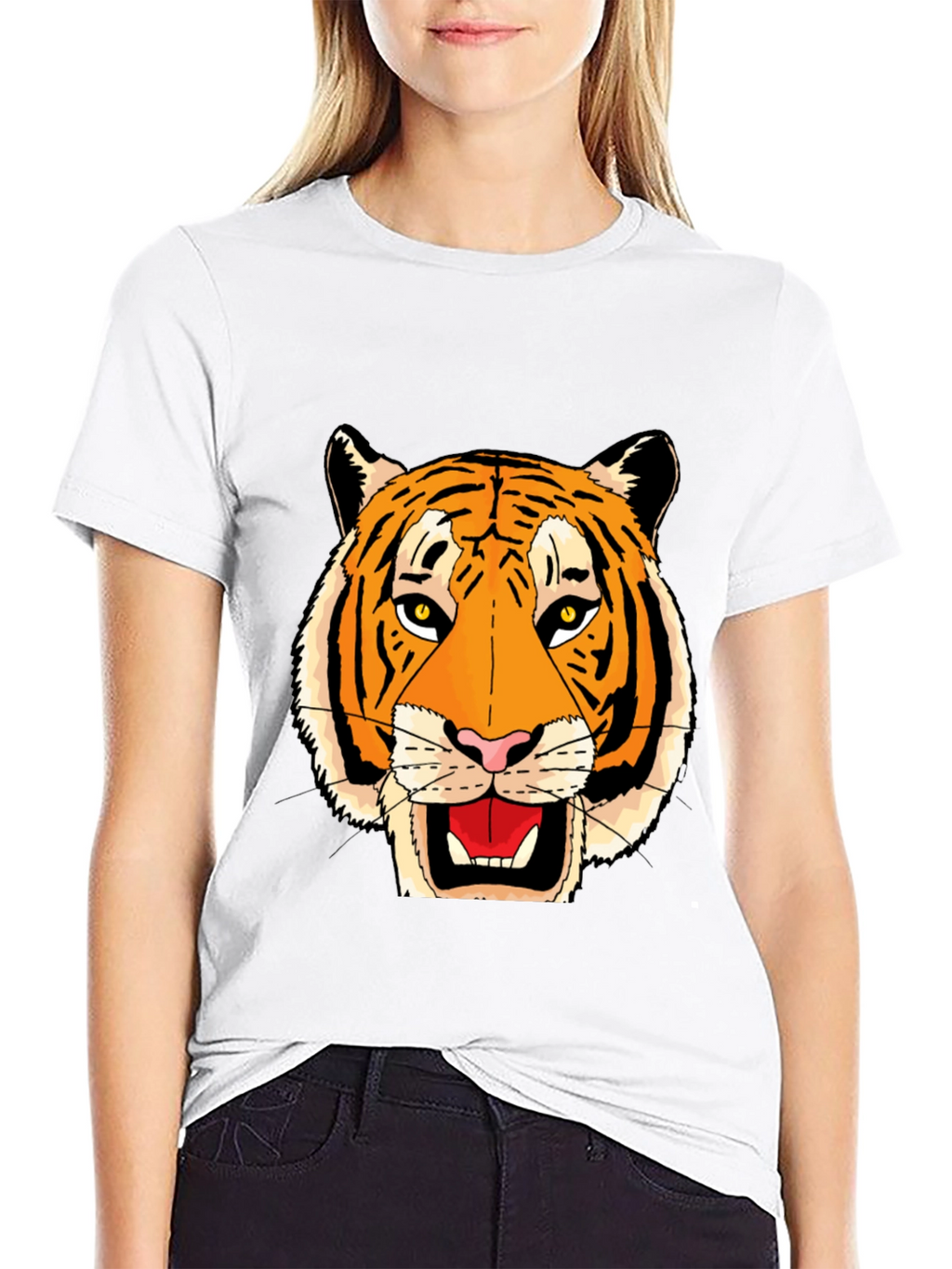 Black T-Shirt with Bold Tiger Face Graphic