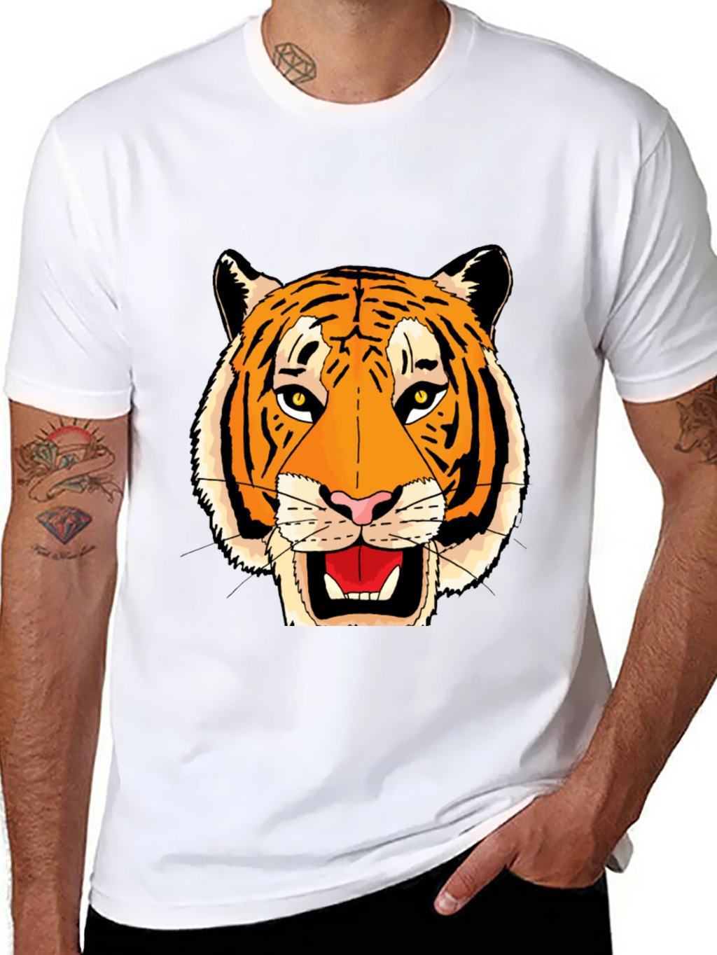 Black T-Shirt with Bold Tiger Face Graphic