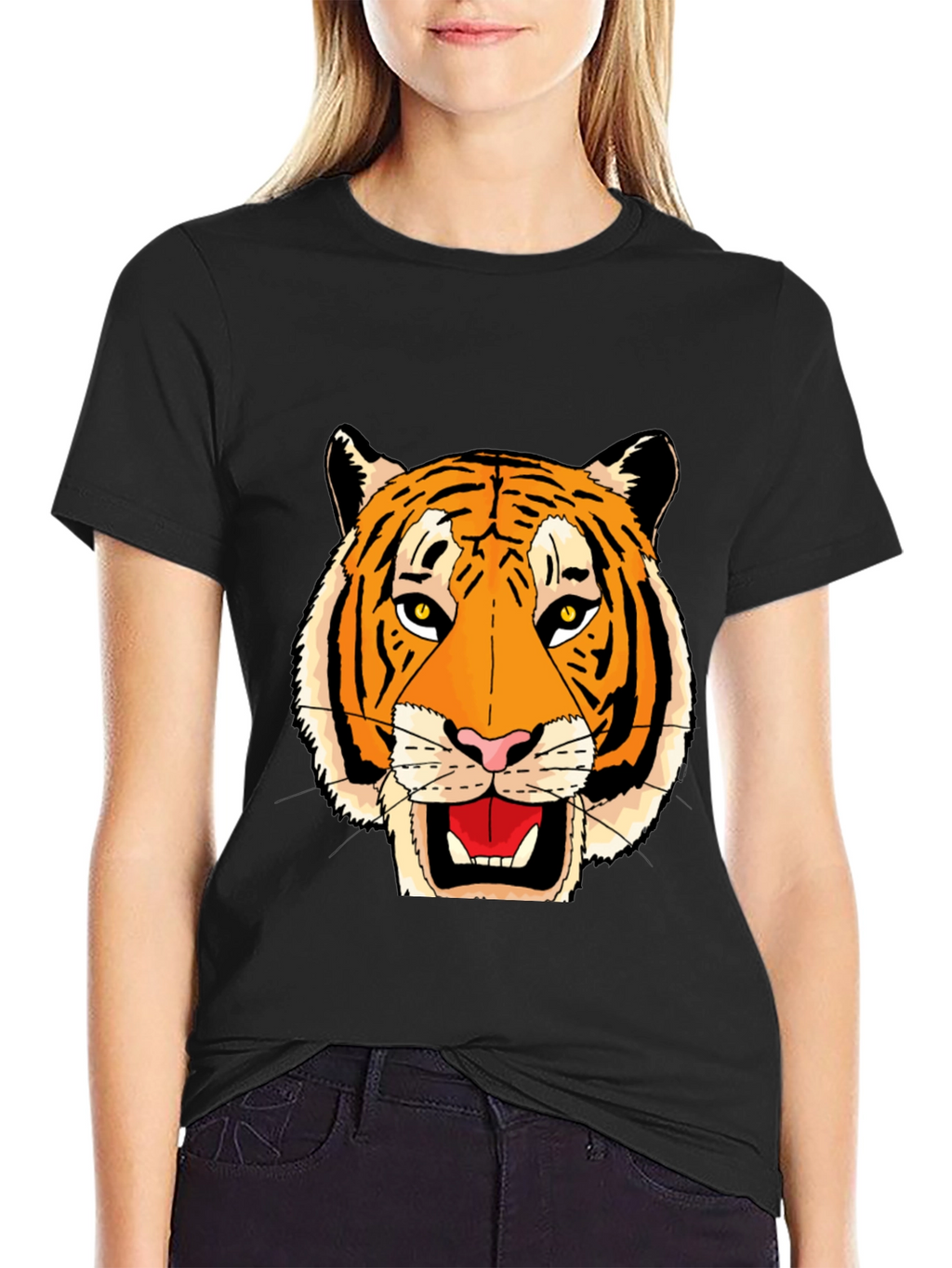 Black T-Shirt with Bold Tiger Face Graphic