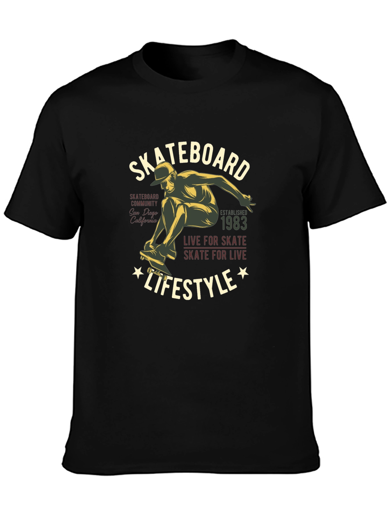 Skateboard Lifestyle Graphic Tee - Black Cotton T-Shirt