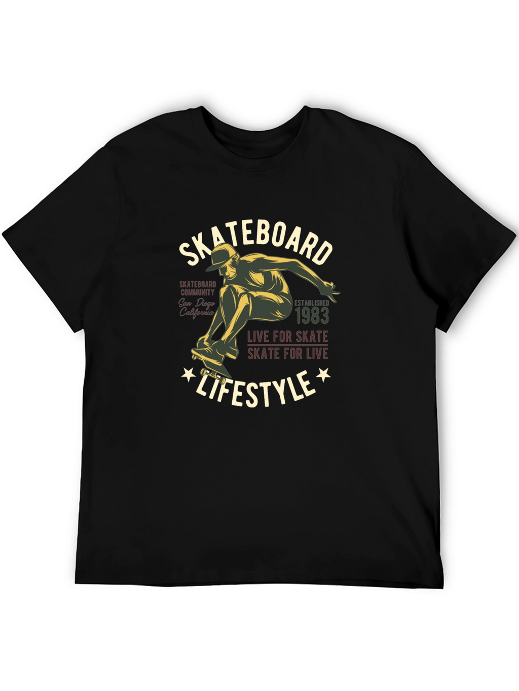 Skateboard Lifestyle Graphic Tee - Black Cotton T-Shirt