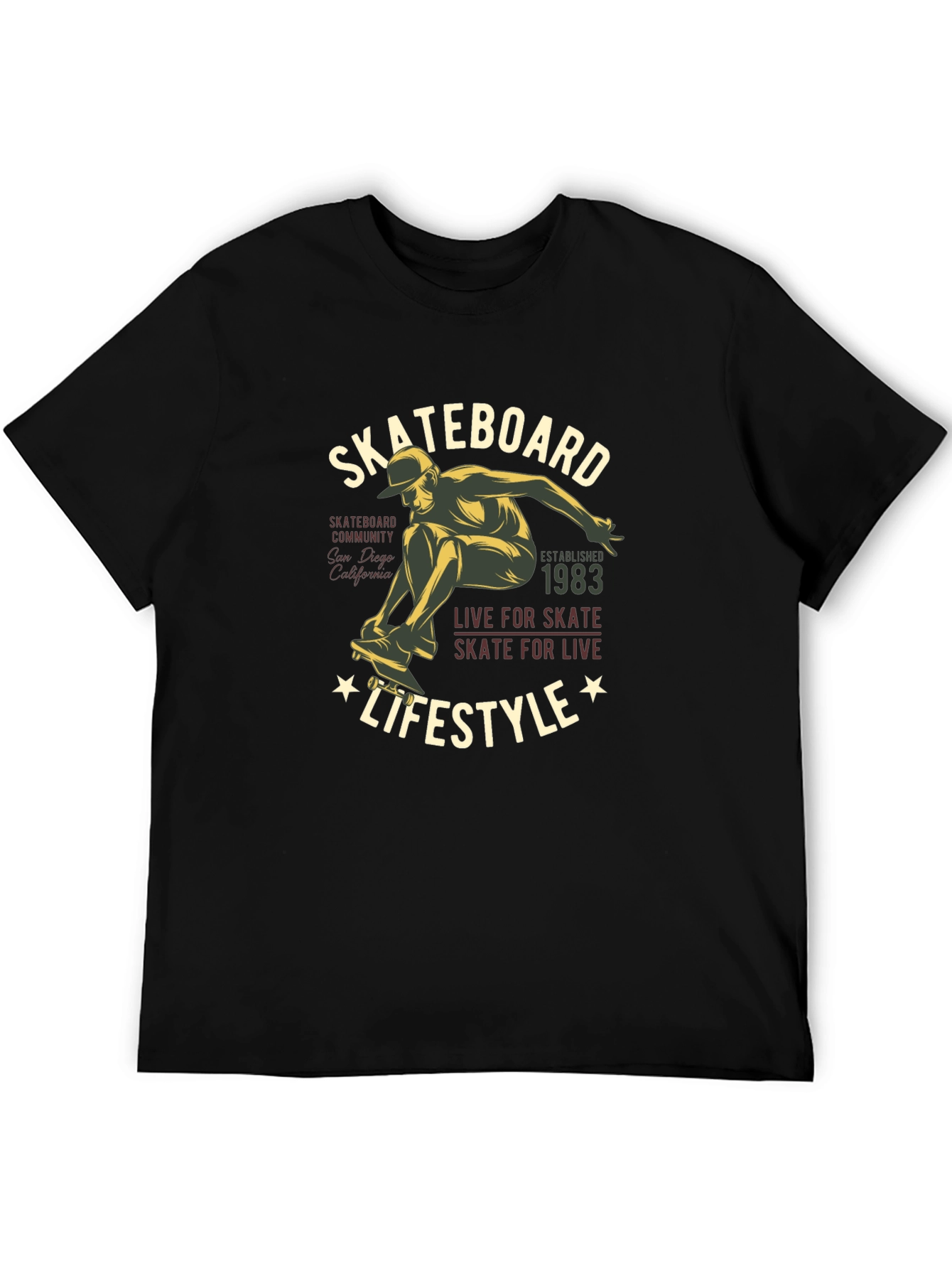 Skateboard Lifestyle Graphic Tee - Black Cotton T-Shirt