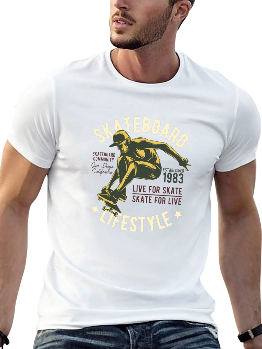 Skateboard Lifestyle Graphic Tee - Black Cotton T-Shirt