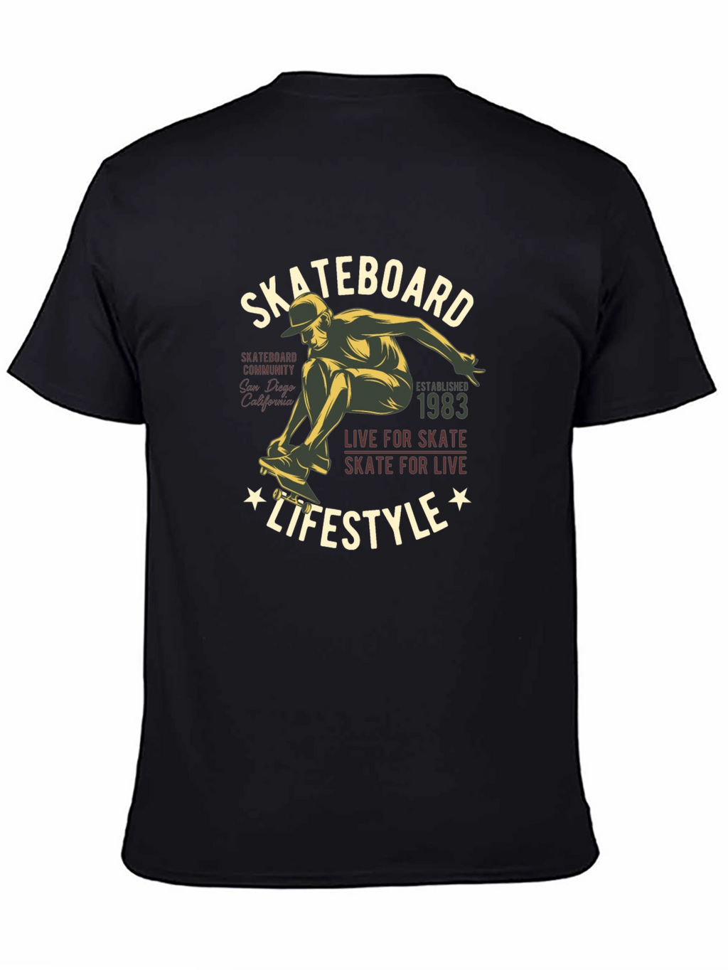 Skateboard Lifestyle Graphic Tee - Black Cotton T-Shirt