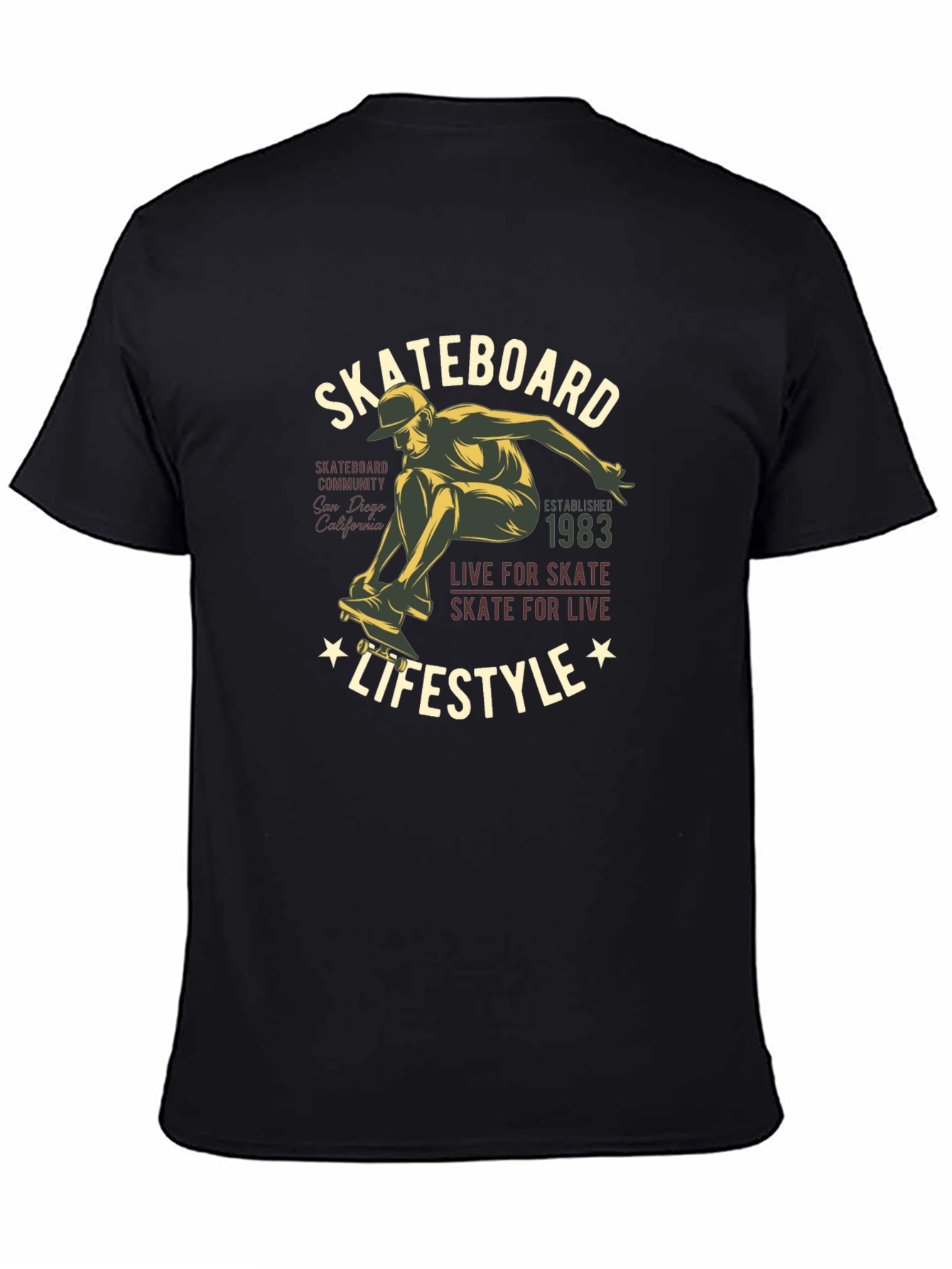 Skateboard Lifestyle Graphic Tee - Black Cotton T-Shirt