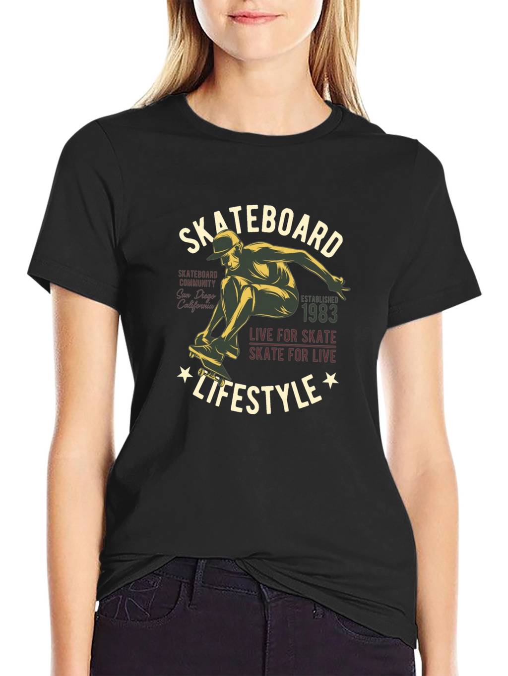 Skateboard Lifestyle Graphic Tee - Black Cotton T-Shirt