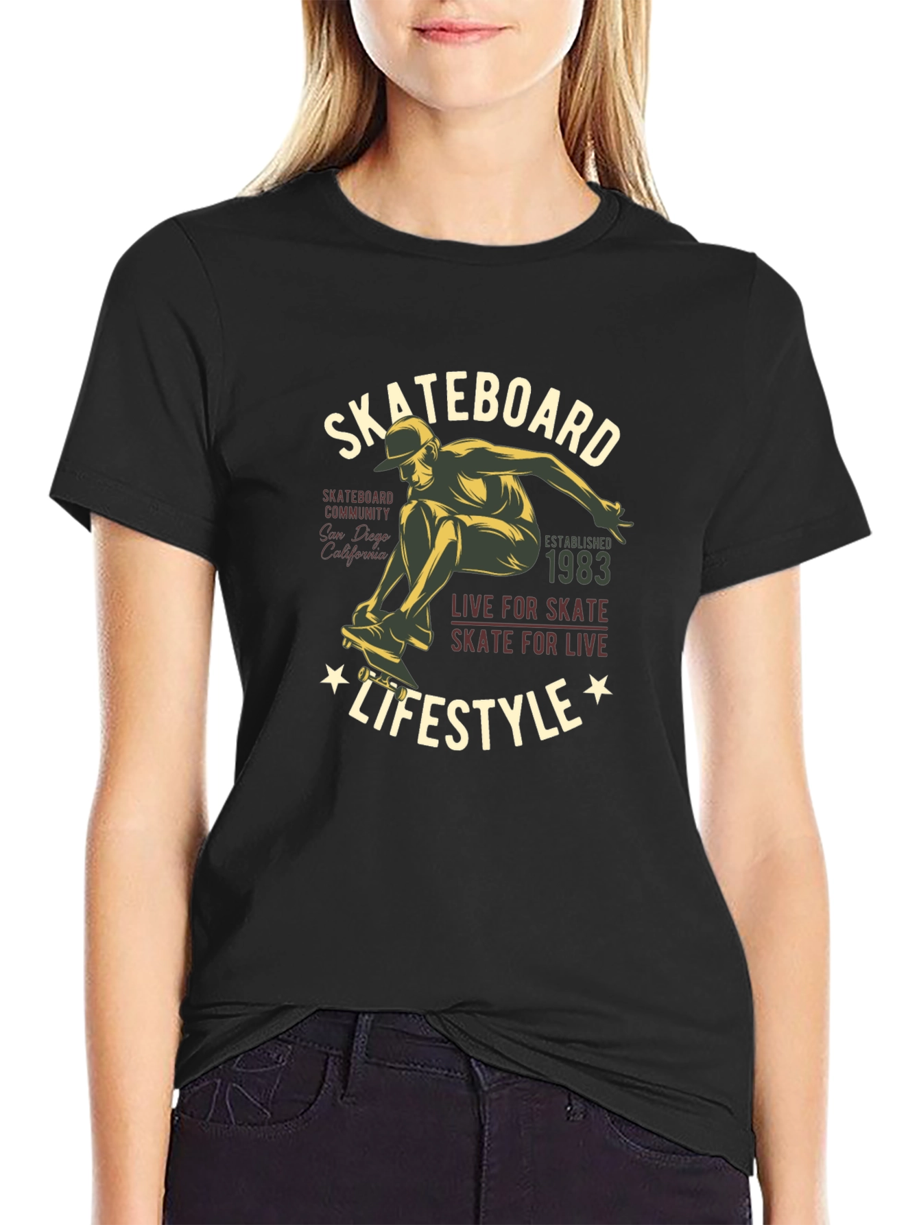 Skateboard Lifestyle Graphic Tee - Black Cotton T-Shirt