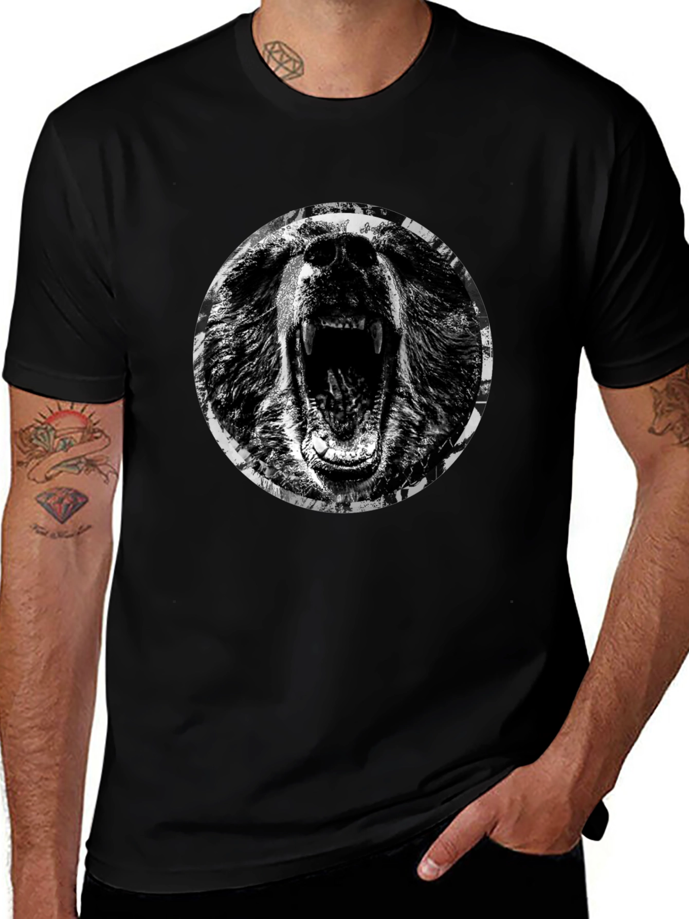 Roaring Bear Graphic T-Shirt - Black Cotton Tee