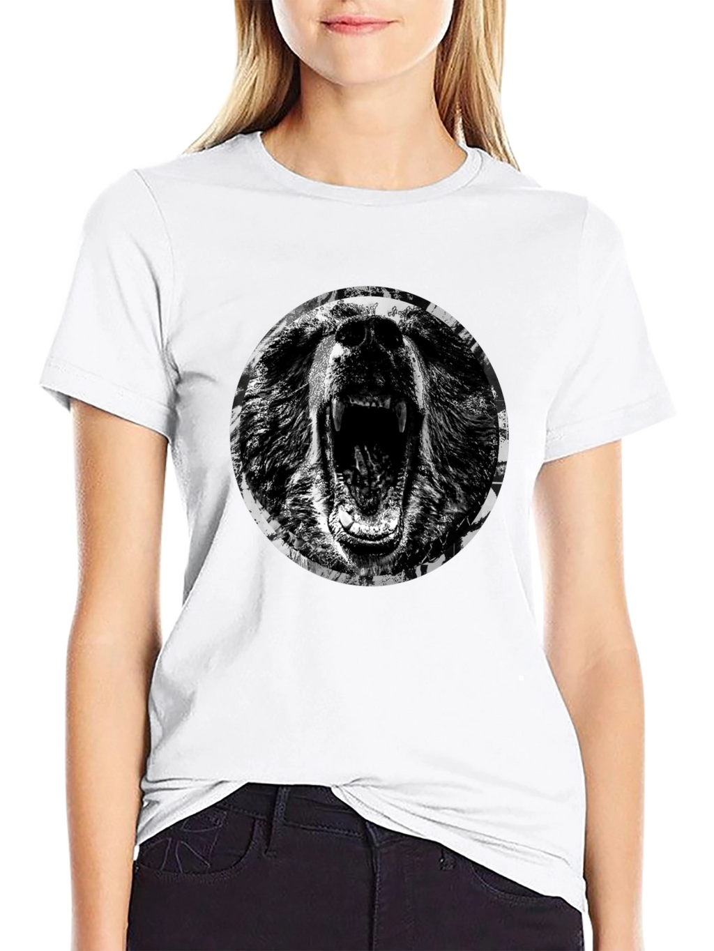 Roaring Bear Graphic T-Shirt - Black Cotton Tee