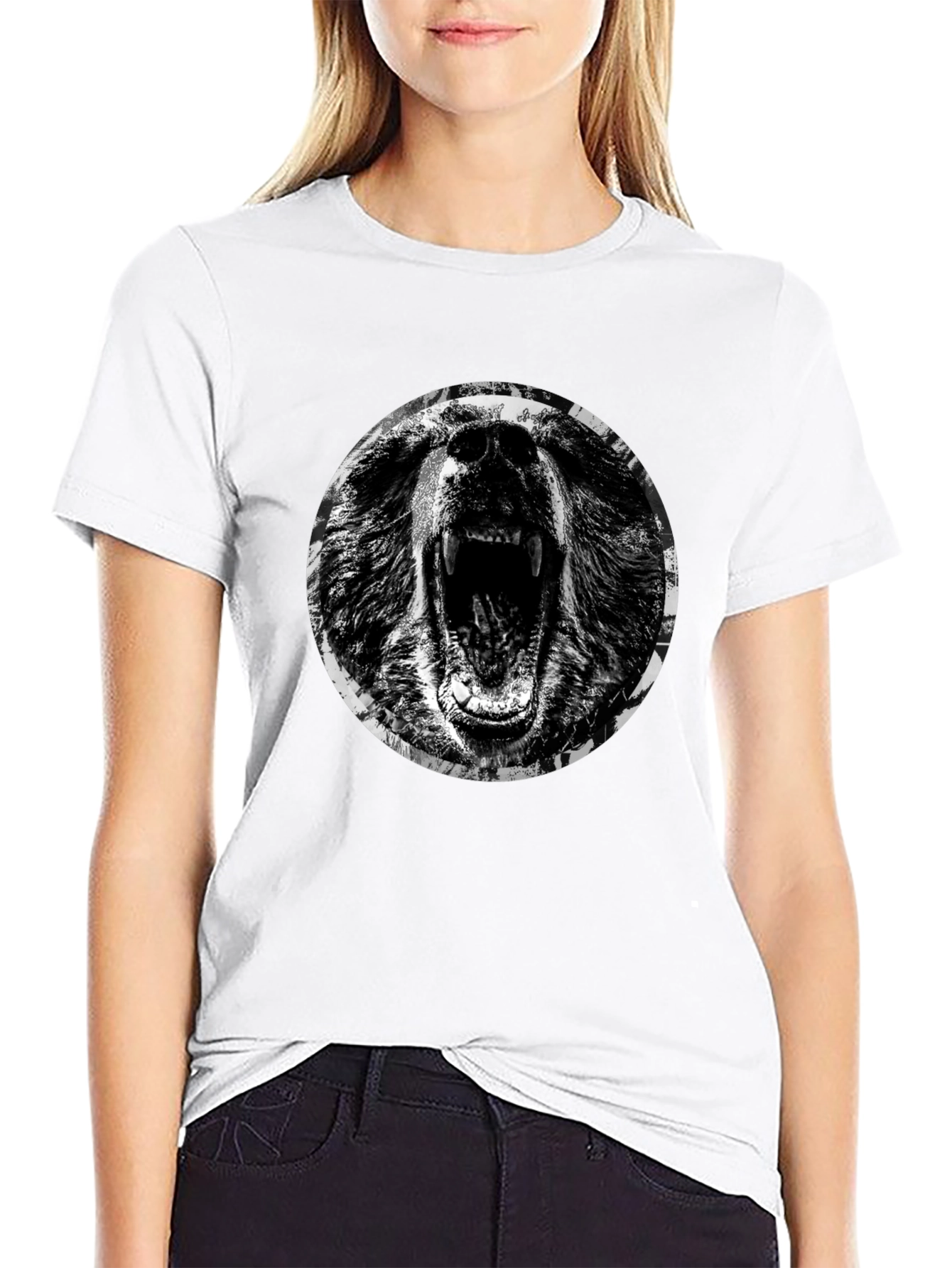 Roaring Bear Graphic T-Shirt - Black Cotton Tee