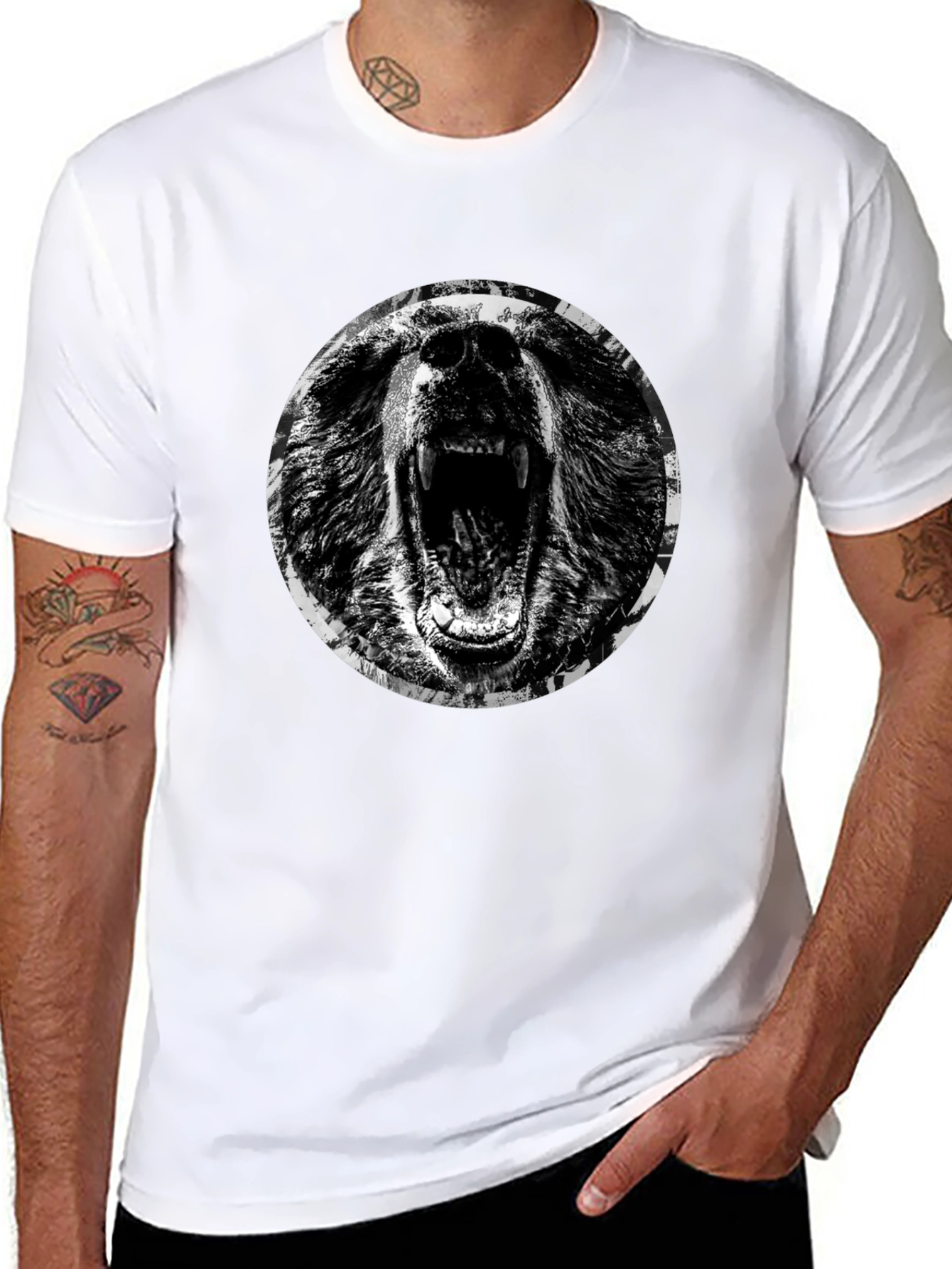 Roaring Bear Graphic T-Shirt - Black Cotton Tee