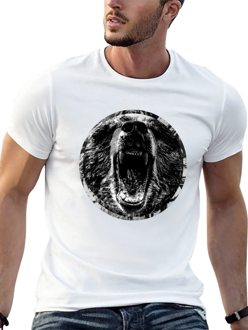 Roaring Bear Graphic T-Shirt - Black Cotton Tee