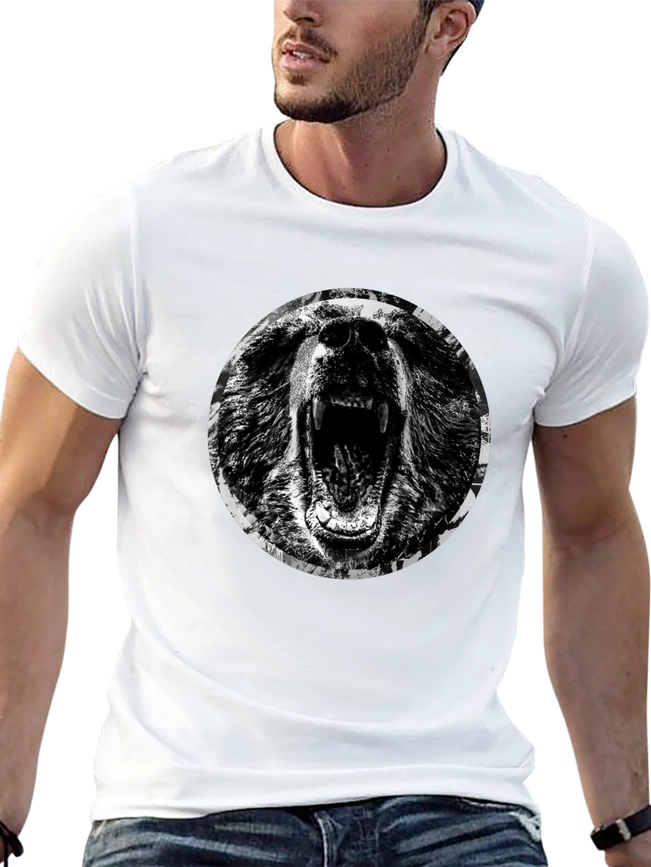 Roaring Bear Graphic T-Shirt - Black Cotton Tee
