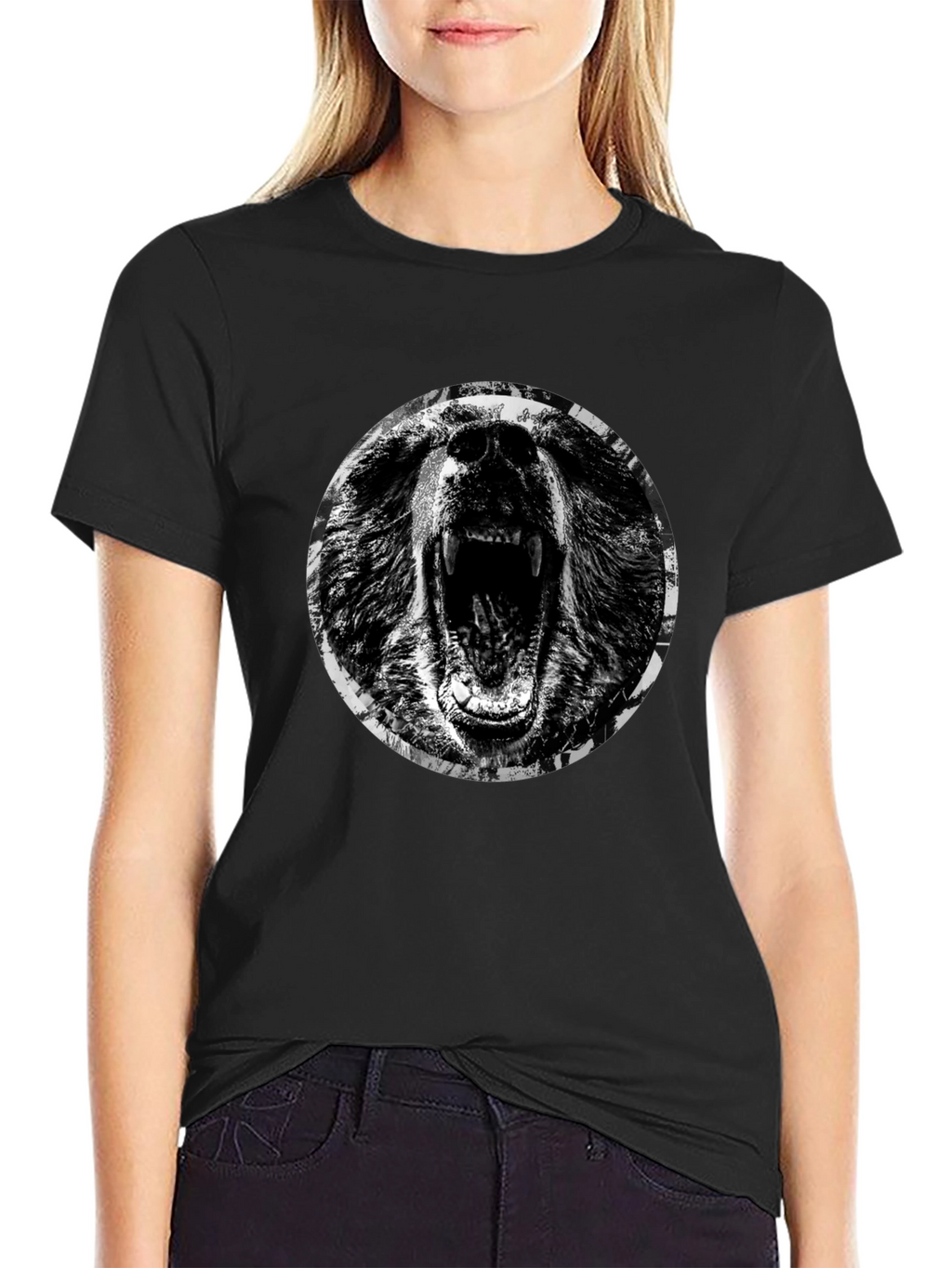 Roaring Bear Graphic T-Shirt - Black Cotton Tee