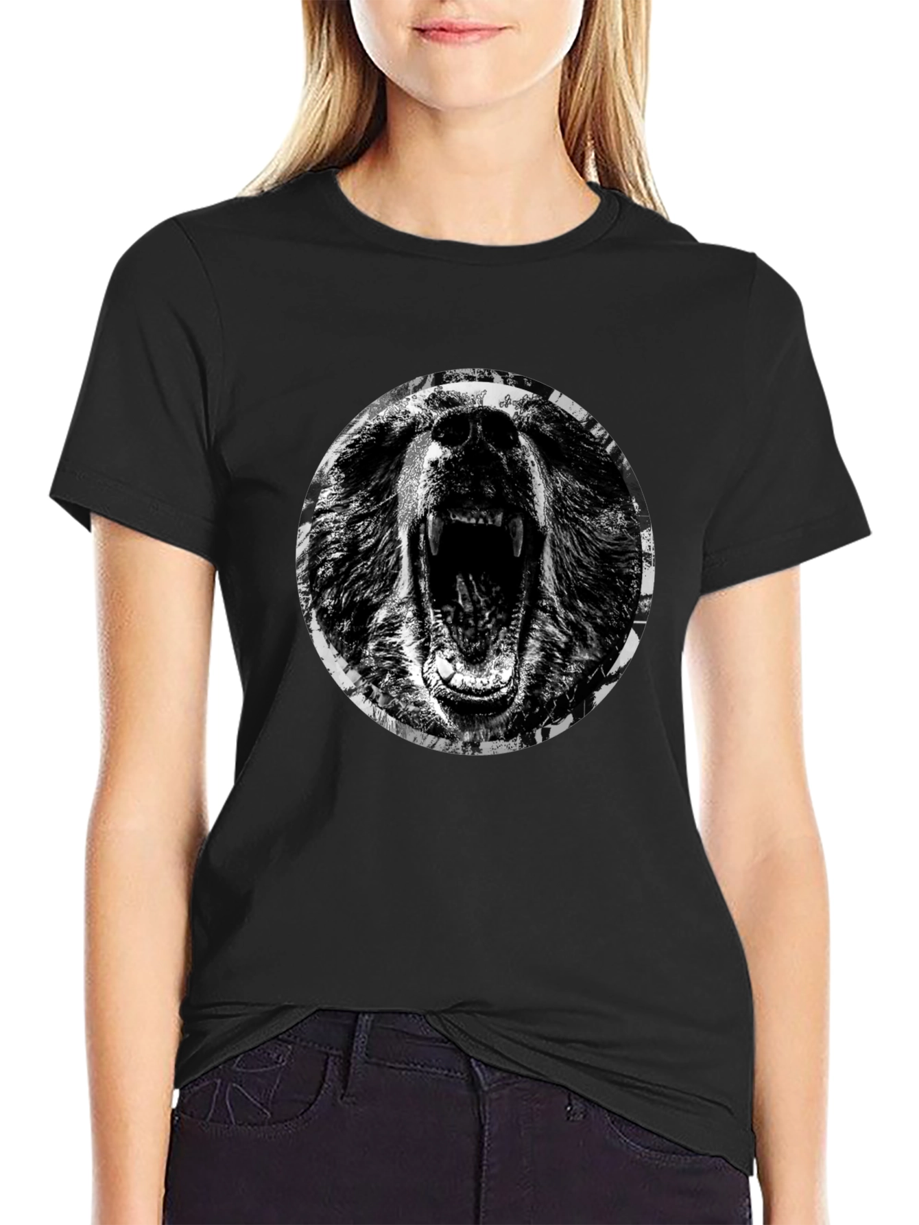 Roaring Bear Graphic T-Shirt - Black Cotton Tee