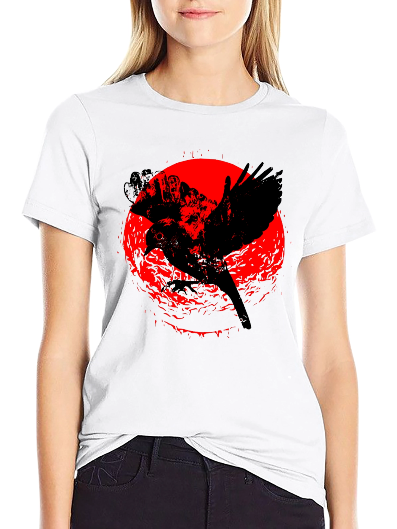 Raven Graphic Tee - Black Cotton Crew Neck