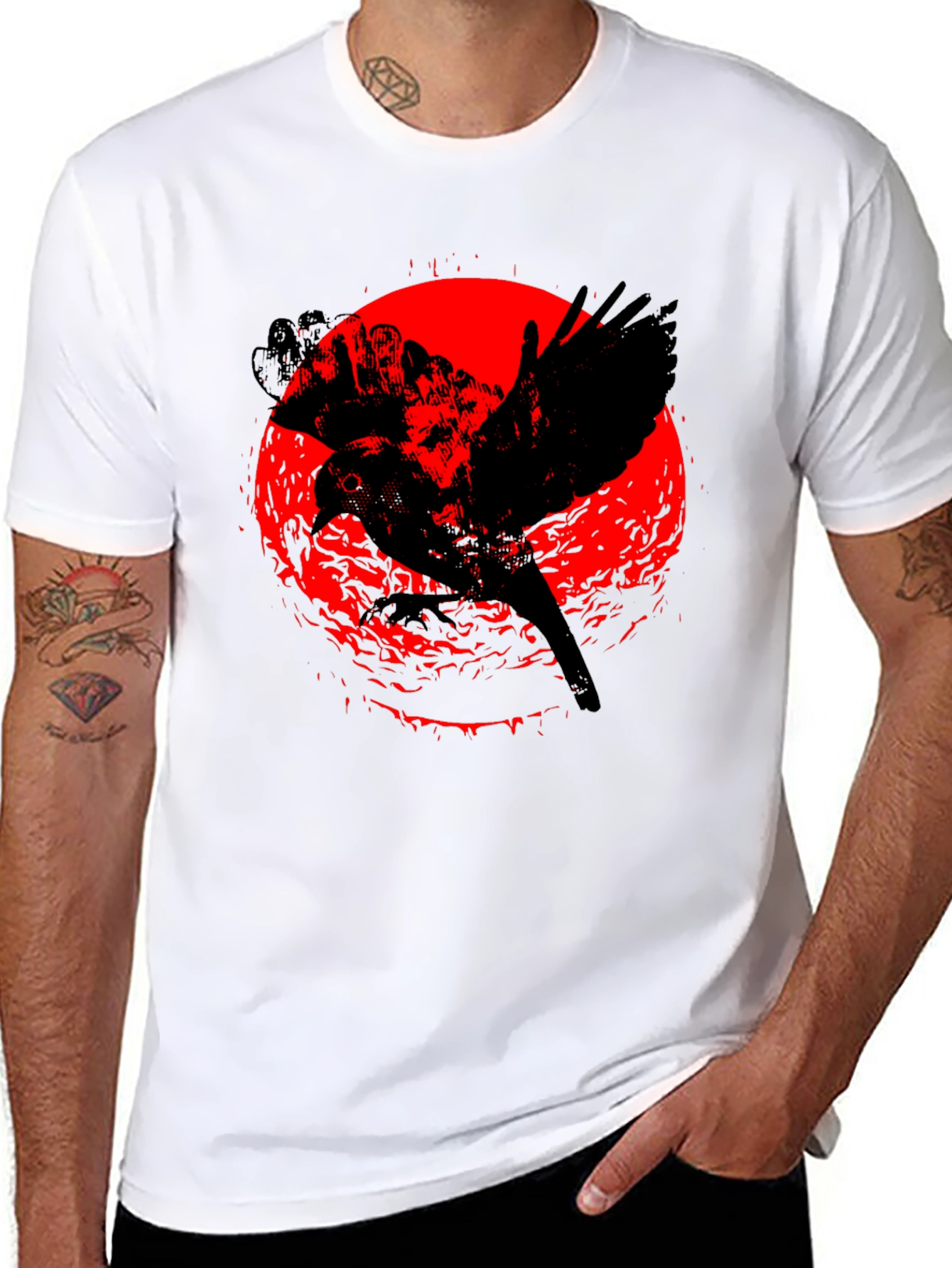 Raven Graphic Tee - Black Cotton Crew Neck