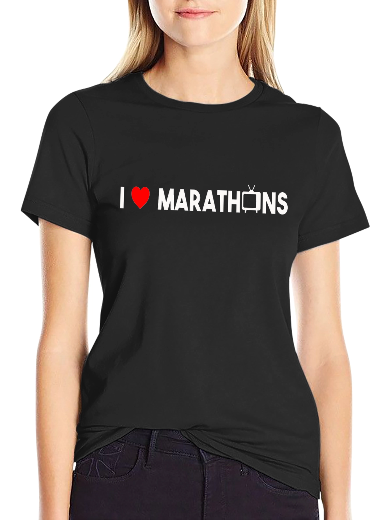 I Heart TV Marathons Black Graphic Tee