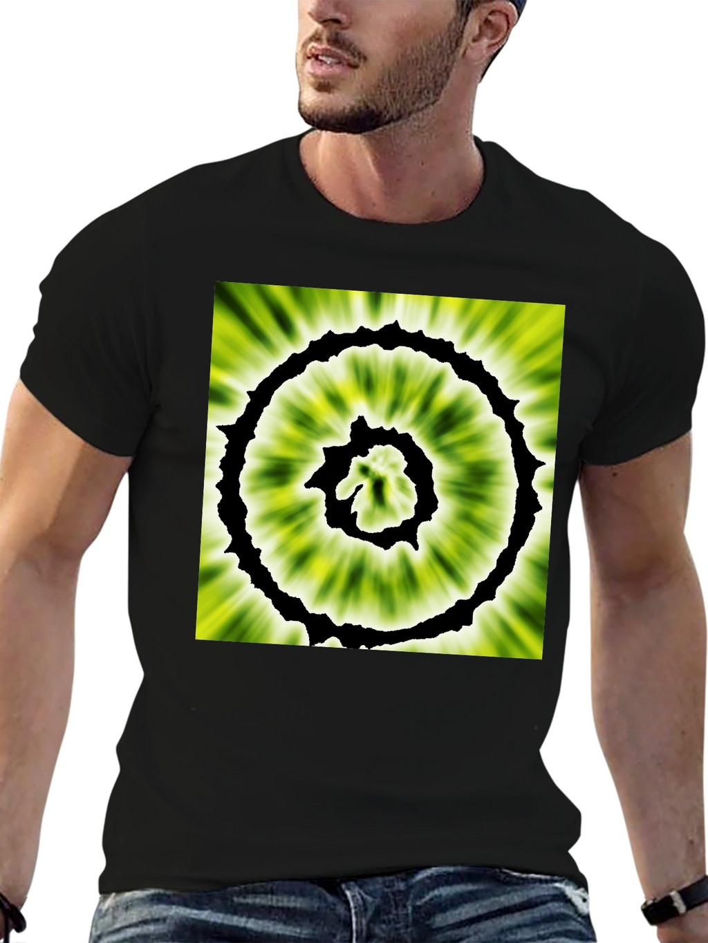 Abstract Spiral Graphic Black T-Shirt