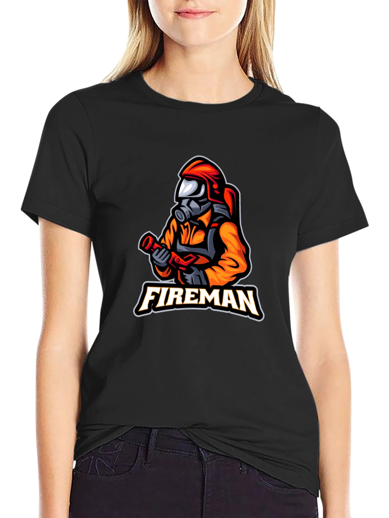 Fireman Graphic T-Shirt - Black Casual Tee