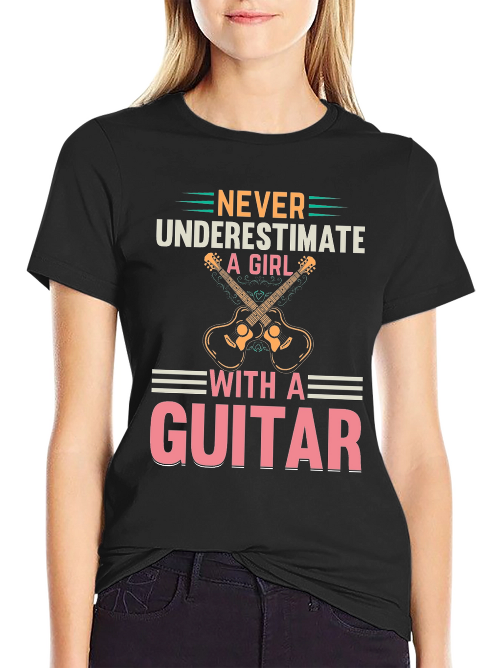 Never Underestimate A Girl With A Guitar T-Shirt