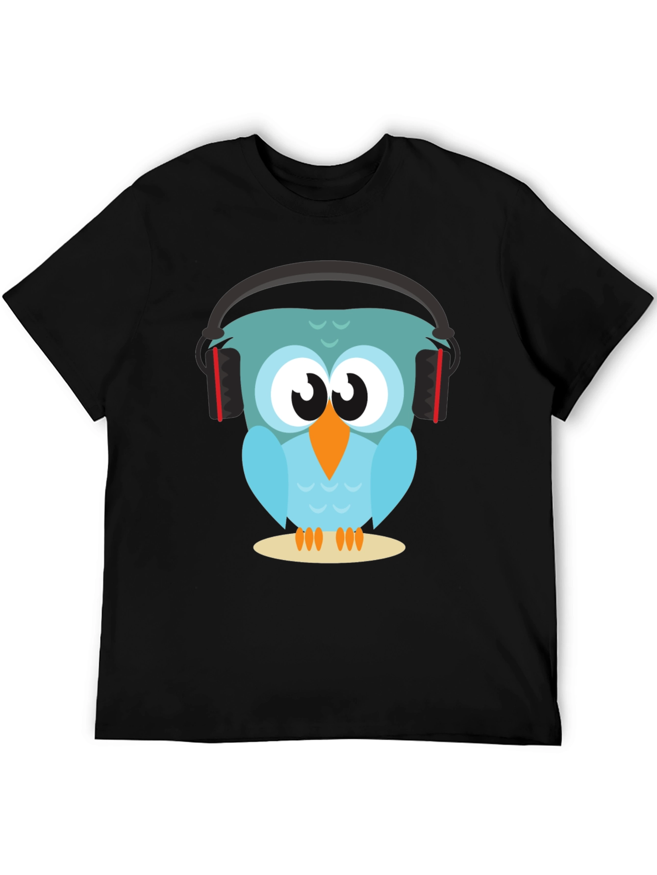 Owl With Headphones Graphic Tee - Black