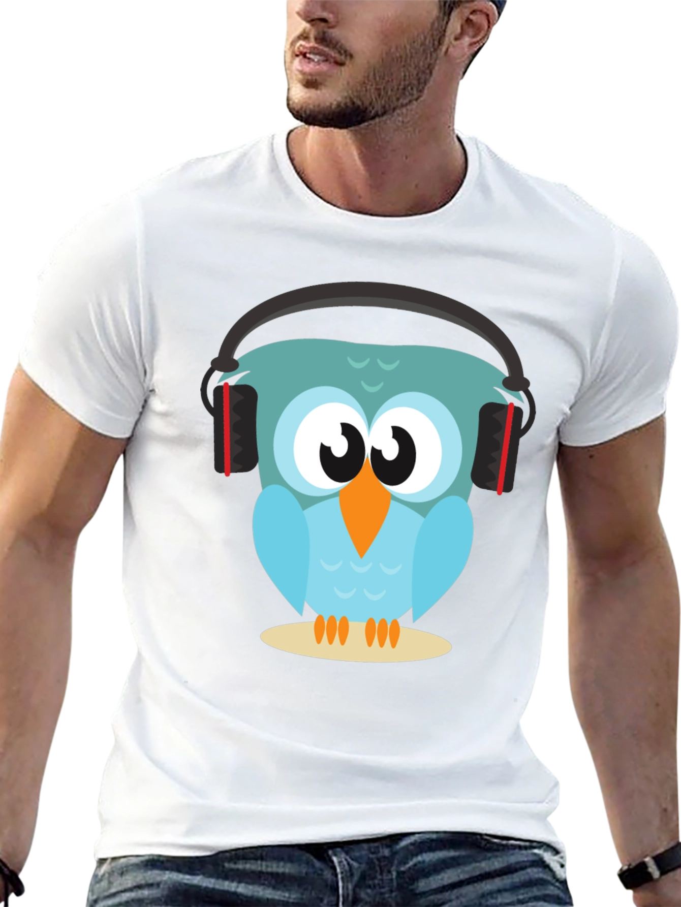 Owl With Headphones Graphic Tee - Black