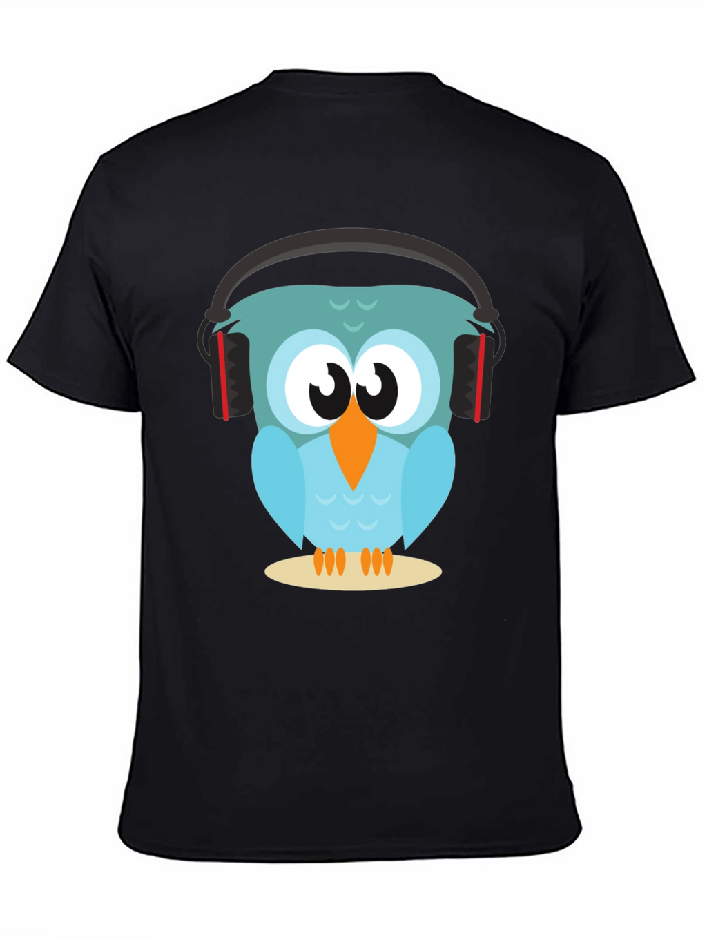 Owl With Headphones Graphic Tee - Black