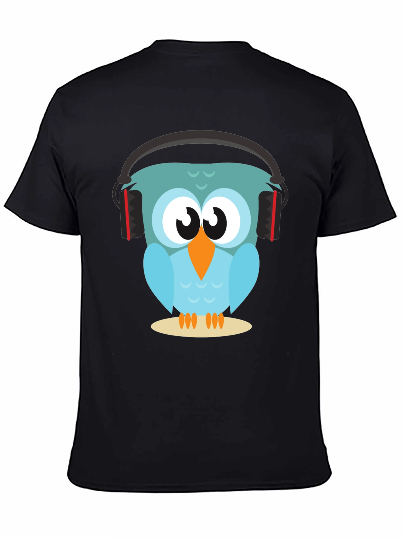 Owl With Headphones Graphic Tee - Black