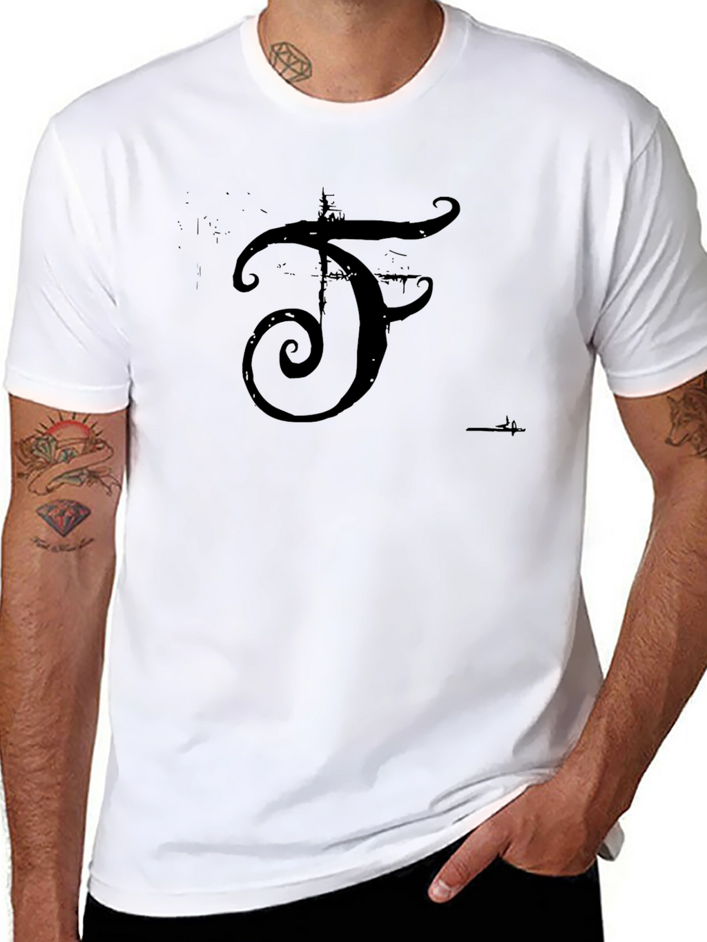 Black T-Shirt with Distressed F Logo