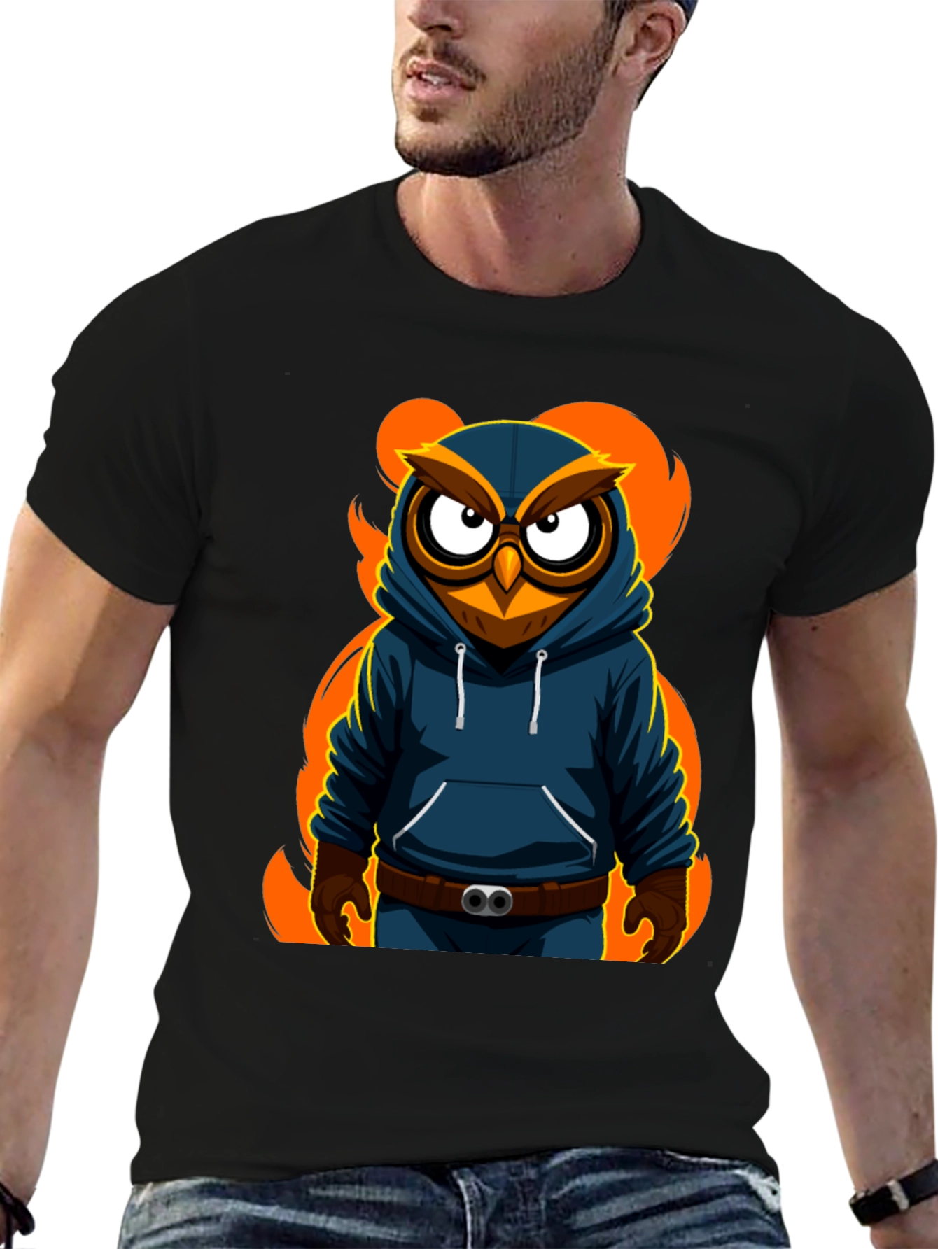 Cool Owl Graphic Print Black T-Shirt