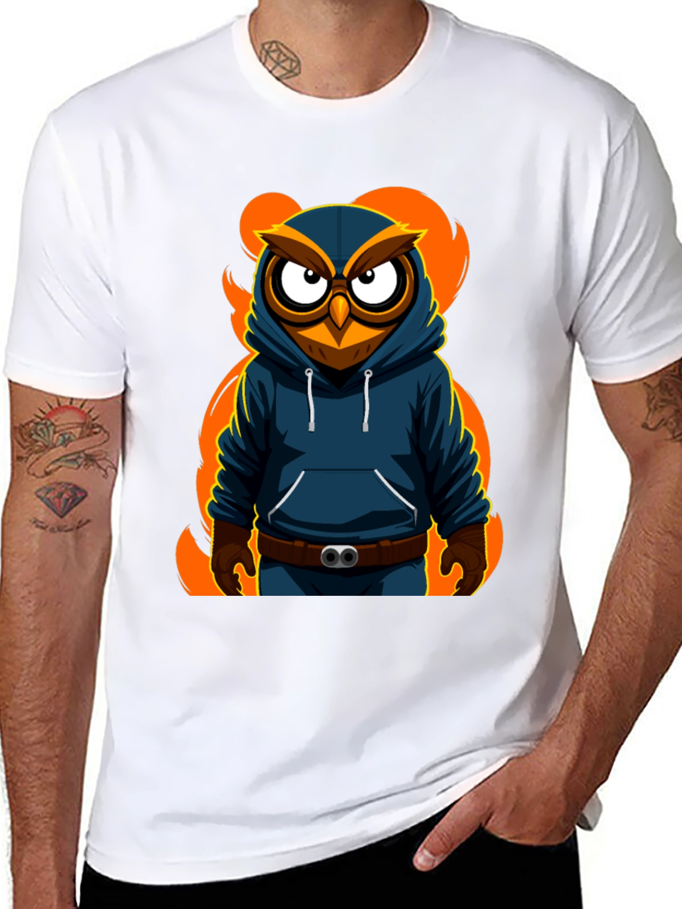 Cool Owl Graphic Print Black T-Shirt