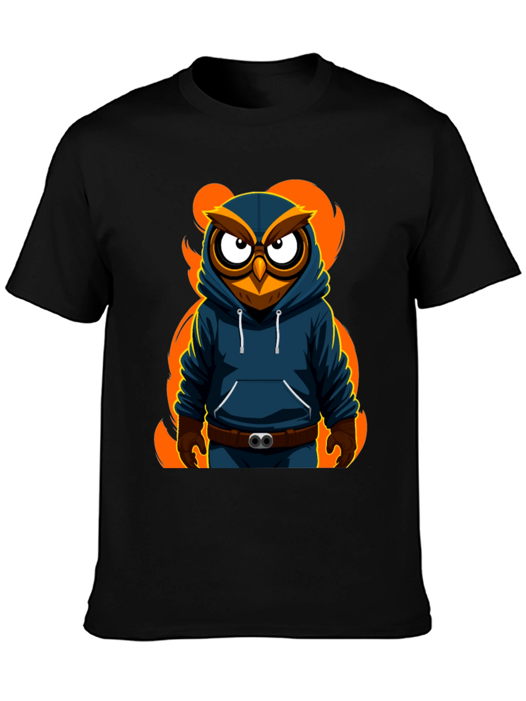 Cool Owl Graphic Print Black T-Shirt