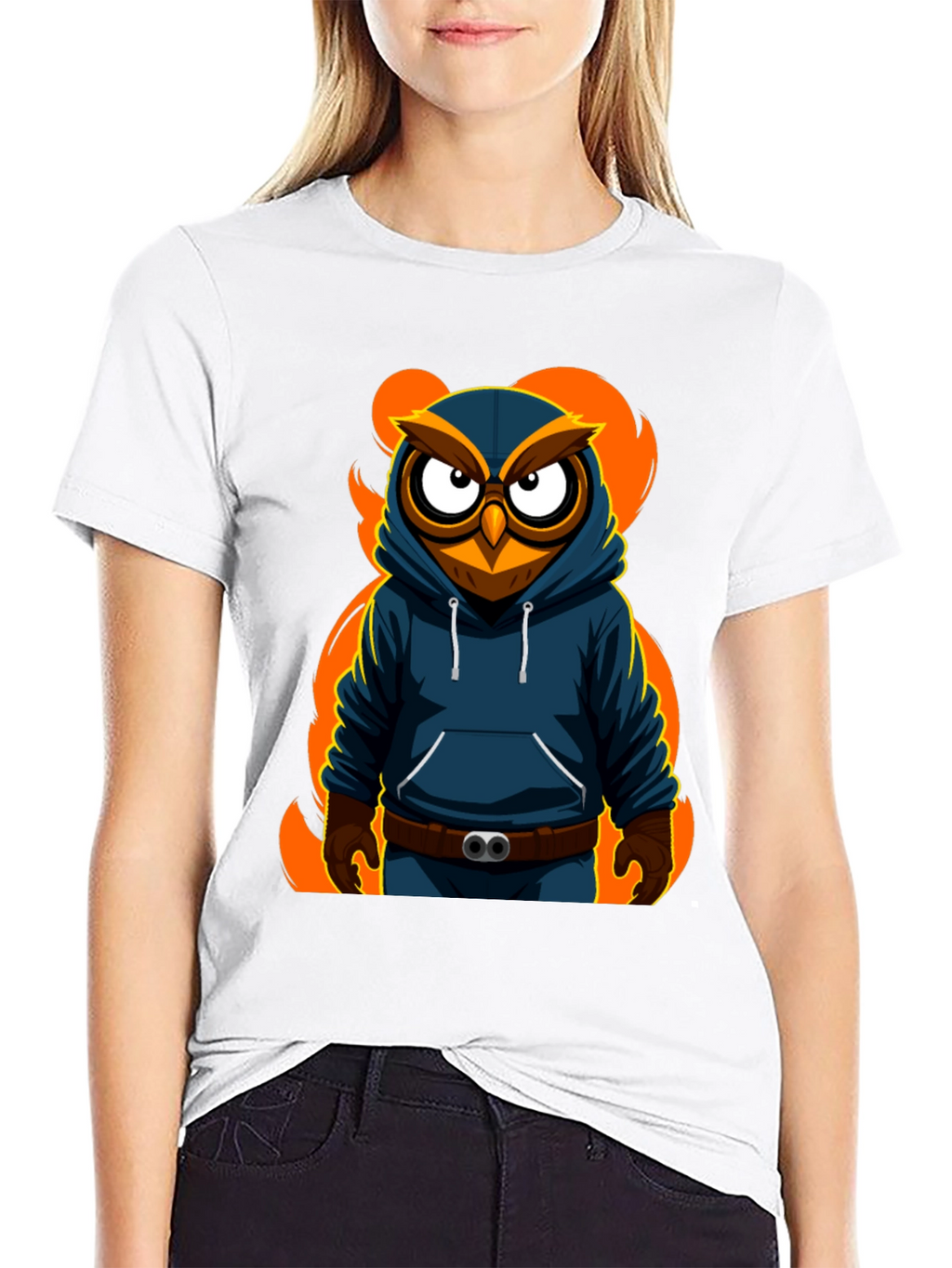 Cool Owl Graphic Print Black T-Shirt