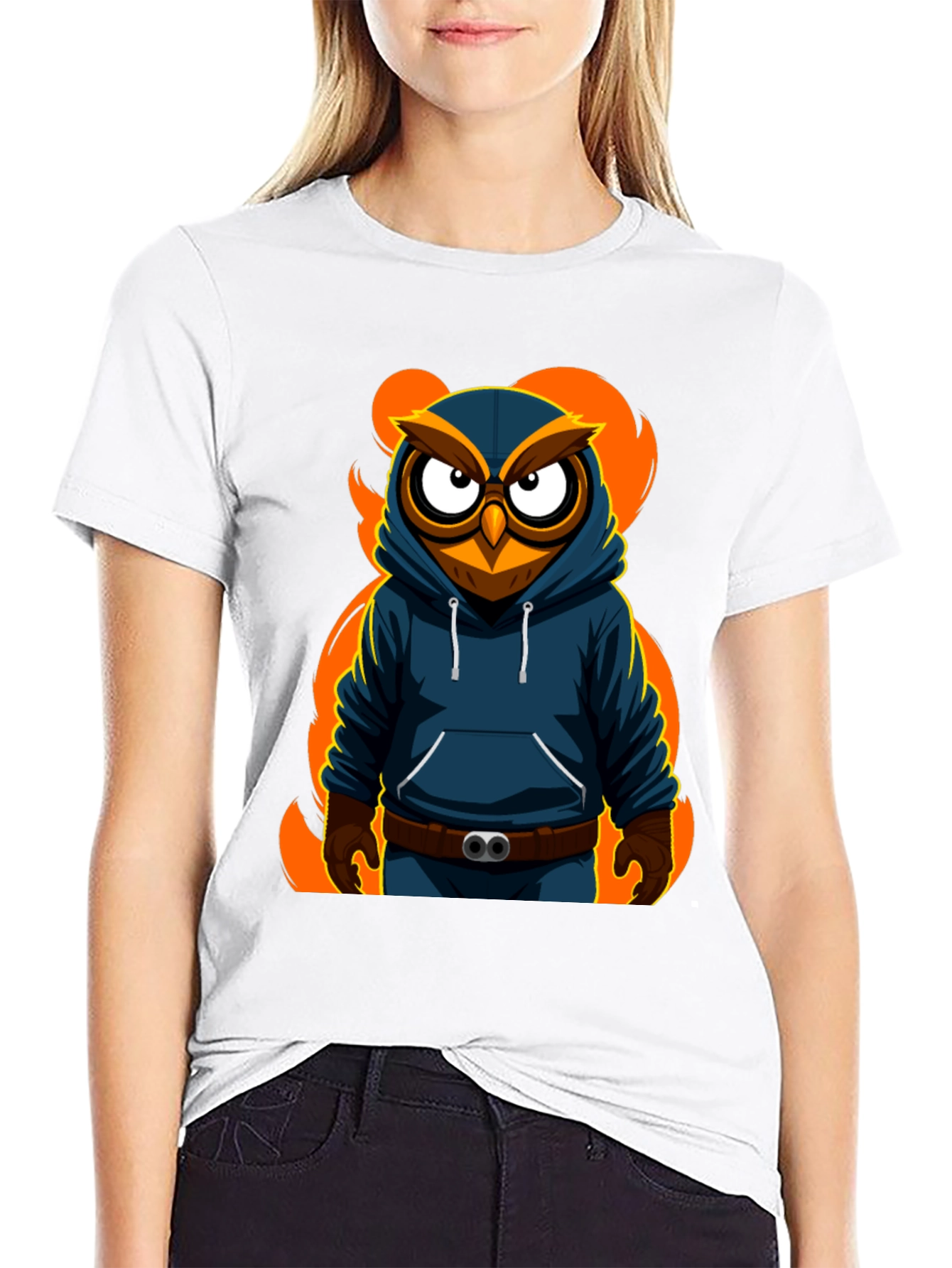 Cool Owl Graphic Print Black T-Shirt