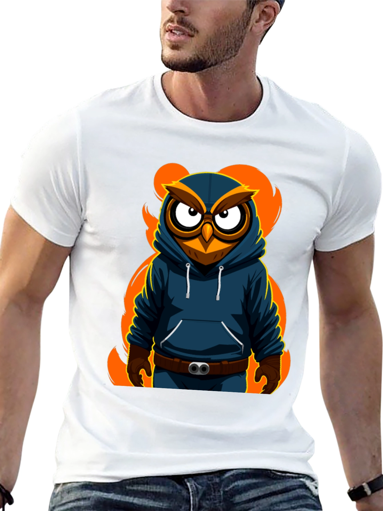 Cool Owl Graphic Print Black T-Shirt