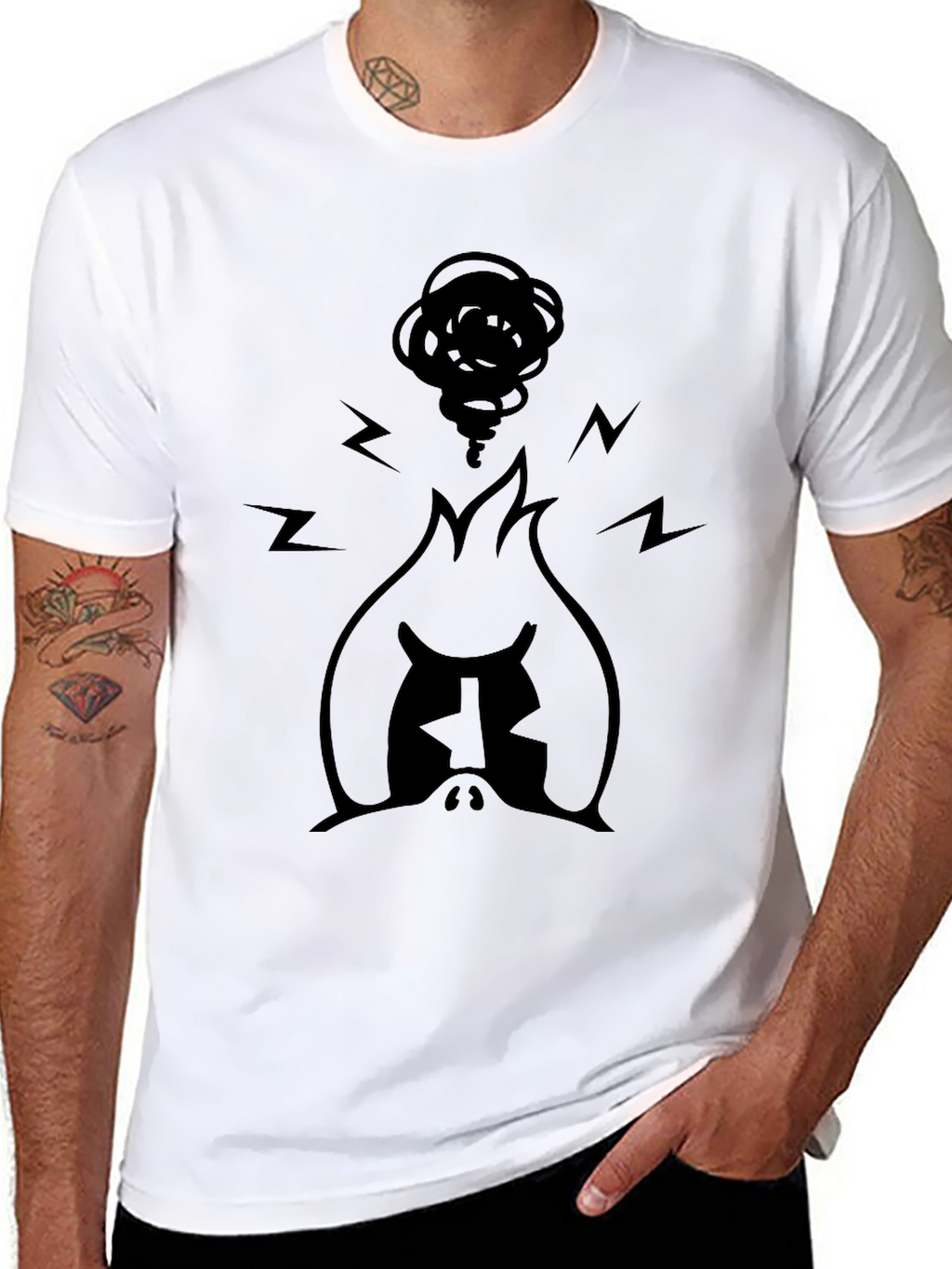 Angry Mascot Graphic Tee - Black Cotton Blend T-Shirt