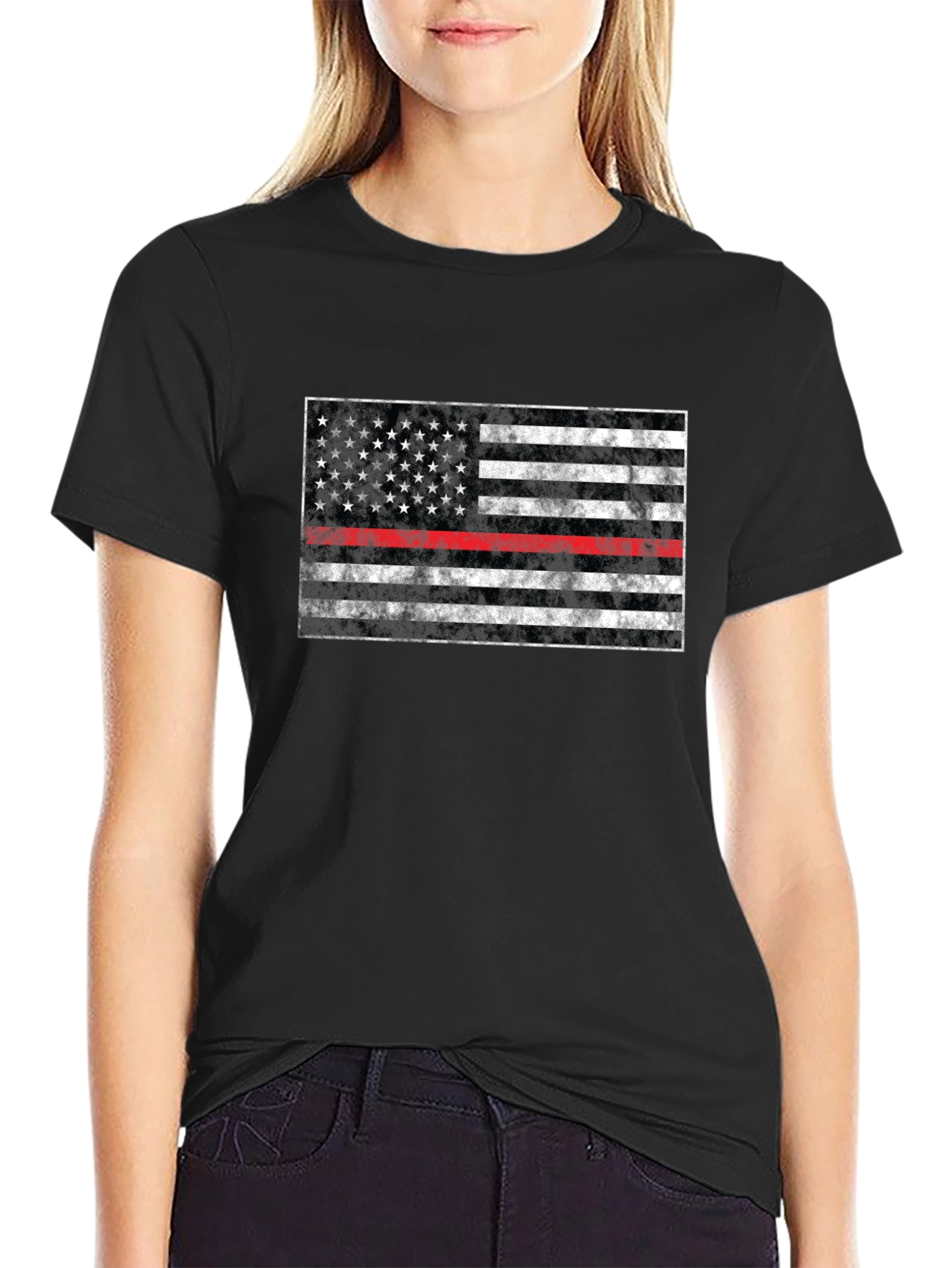 Thin Red Line Flag Graphic Tee - Firefighter Support Shirt