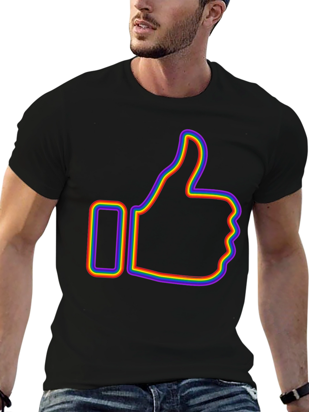 Rainbow Outline Thumbs Up Graphic T-Shirt