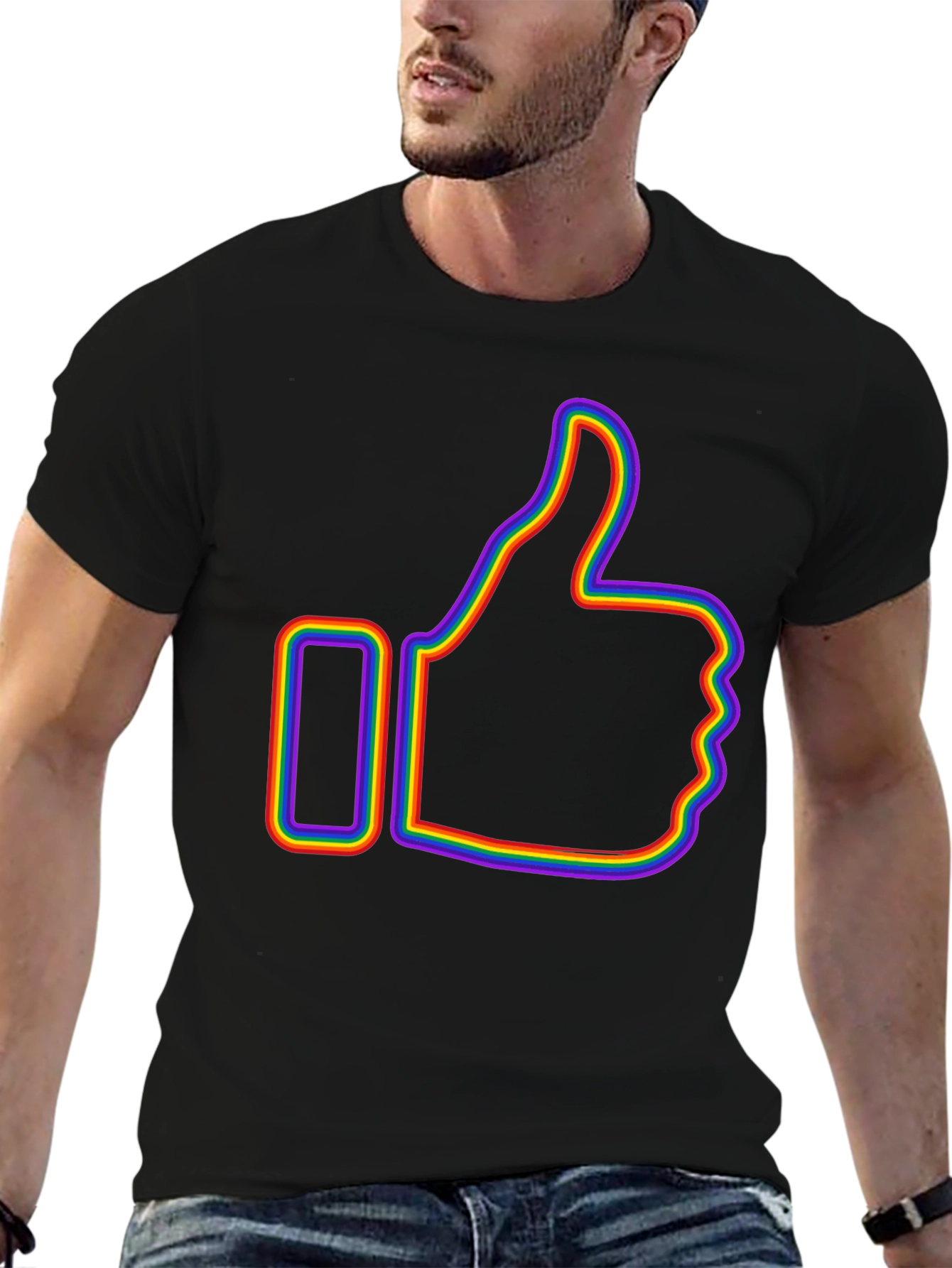 Rainbow Outline Thumbs Up Graphic T-Shirt