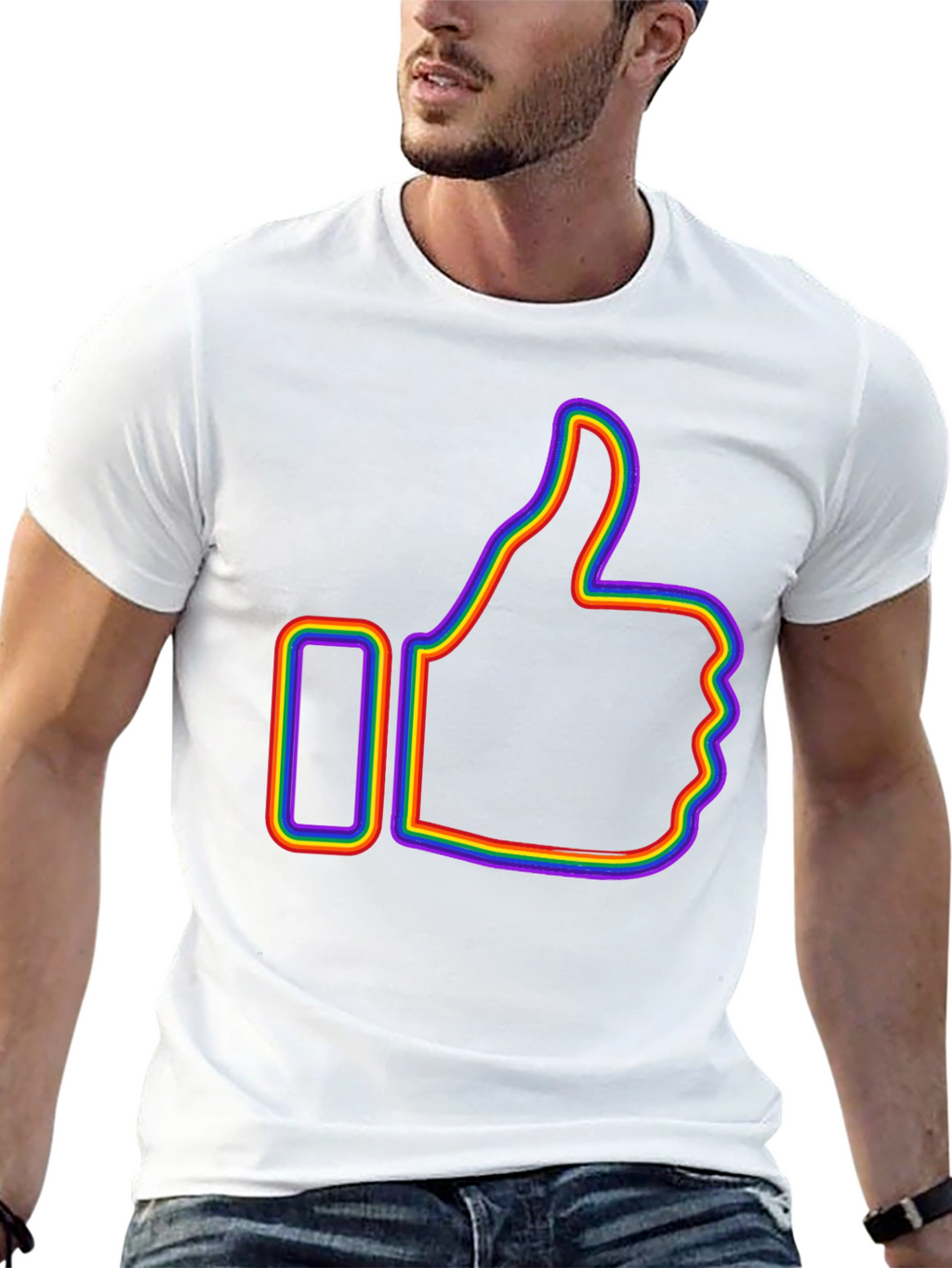 Rainbow Outline Thumbs Up Graphic T-Shirt