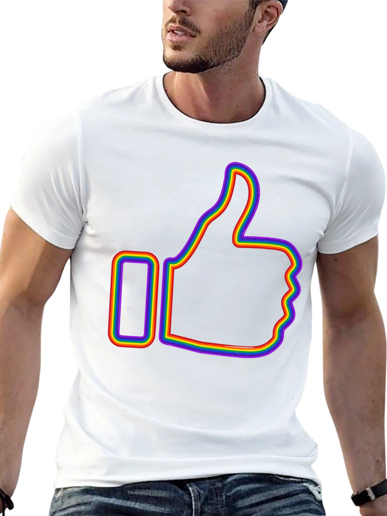 Rainbow Outline Thumbs Up Graphic T-Shirt
