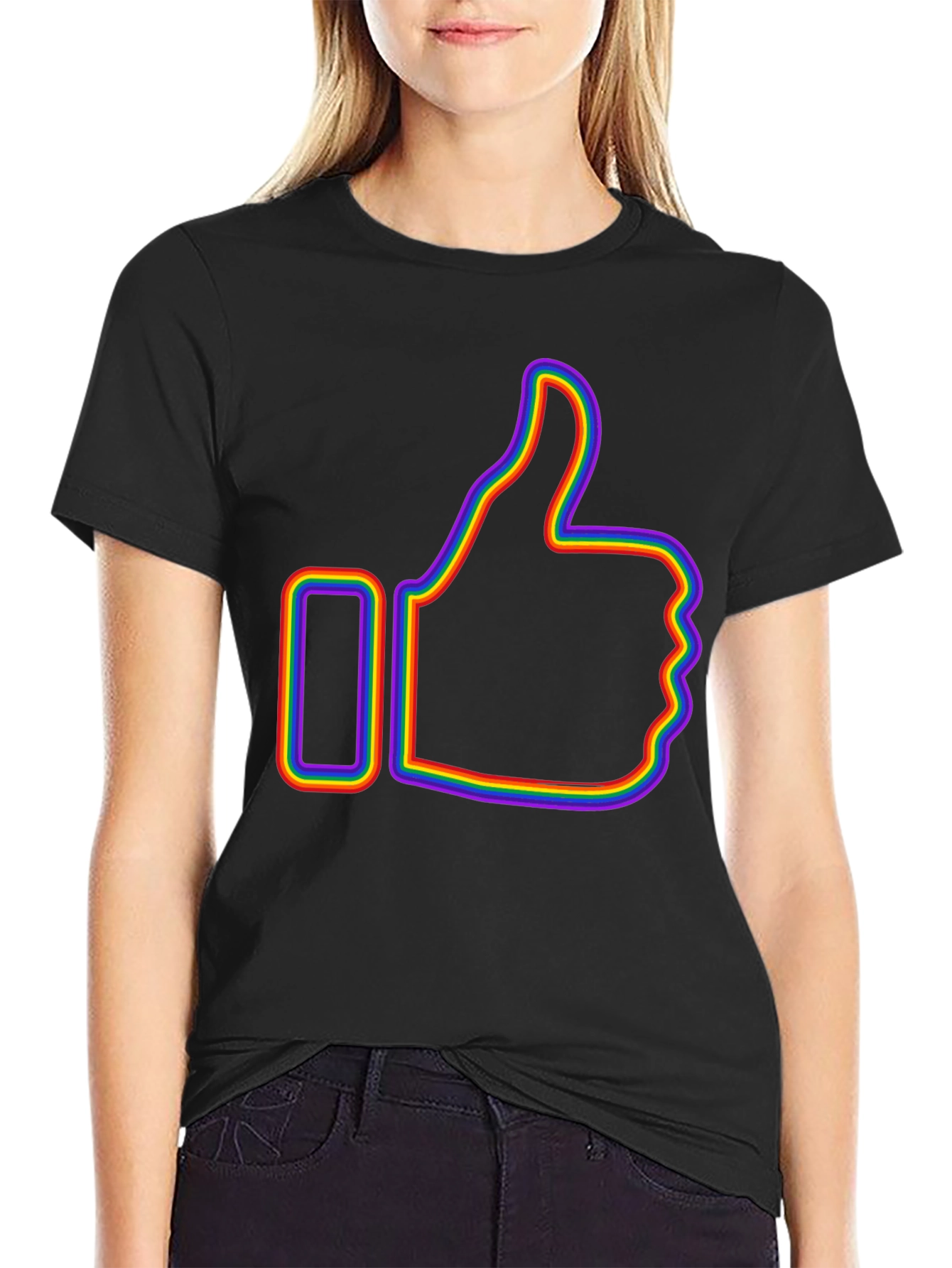 Rainbow Outline Thumbs Up Graphic T-Shirt