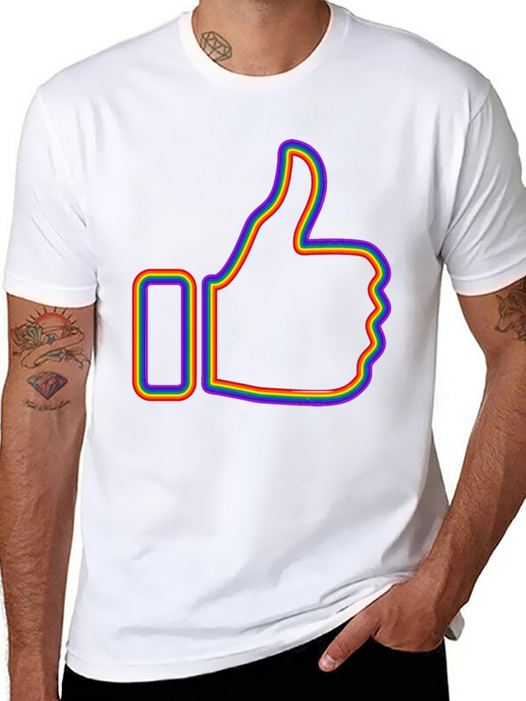 Rainbow Outline Thumbs Up Graphic T-Shirt