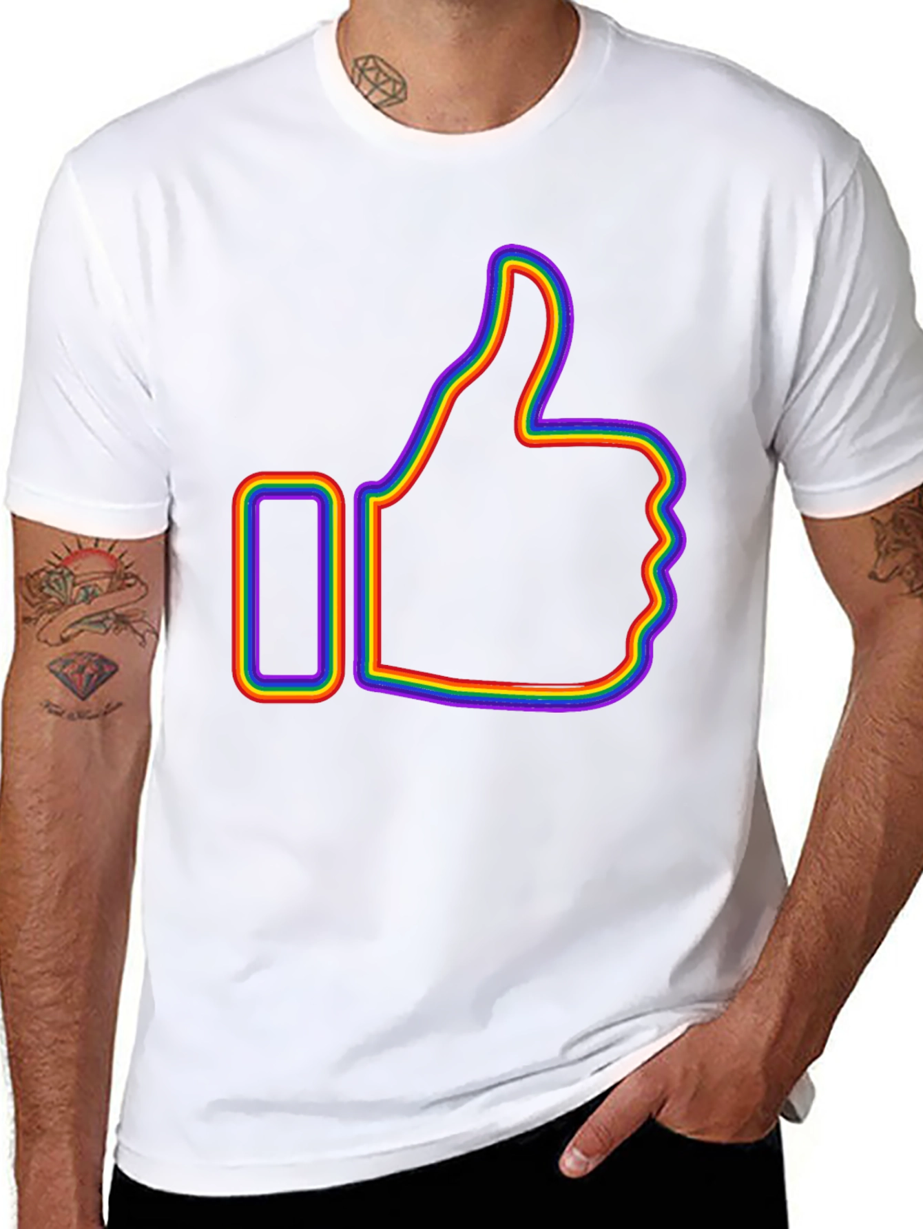 Rainbow Outline Thumbs Up Graphic T-Shirt