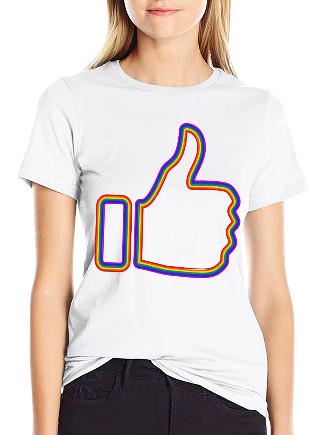 Rainbow Outline Thumbs Up Graphic T-Shirt