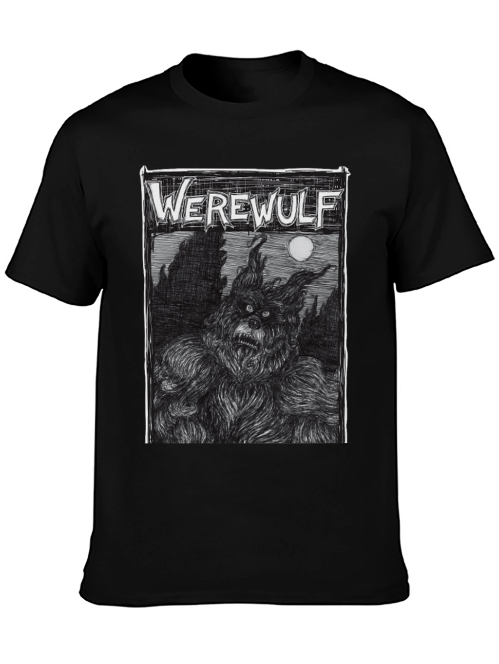Werewolf Graphic Print Black T-Shirt