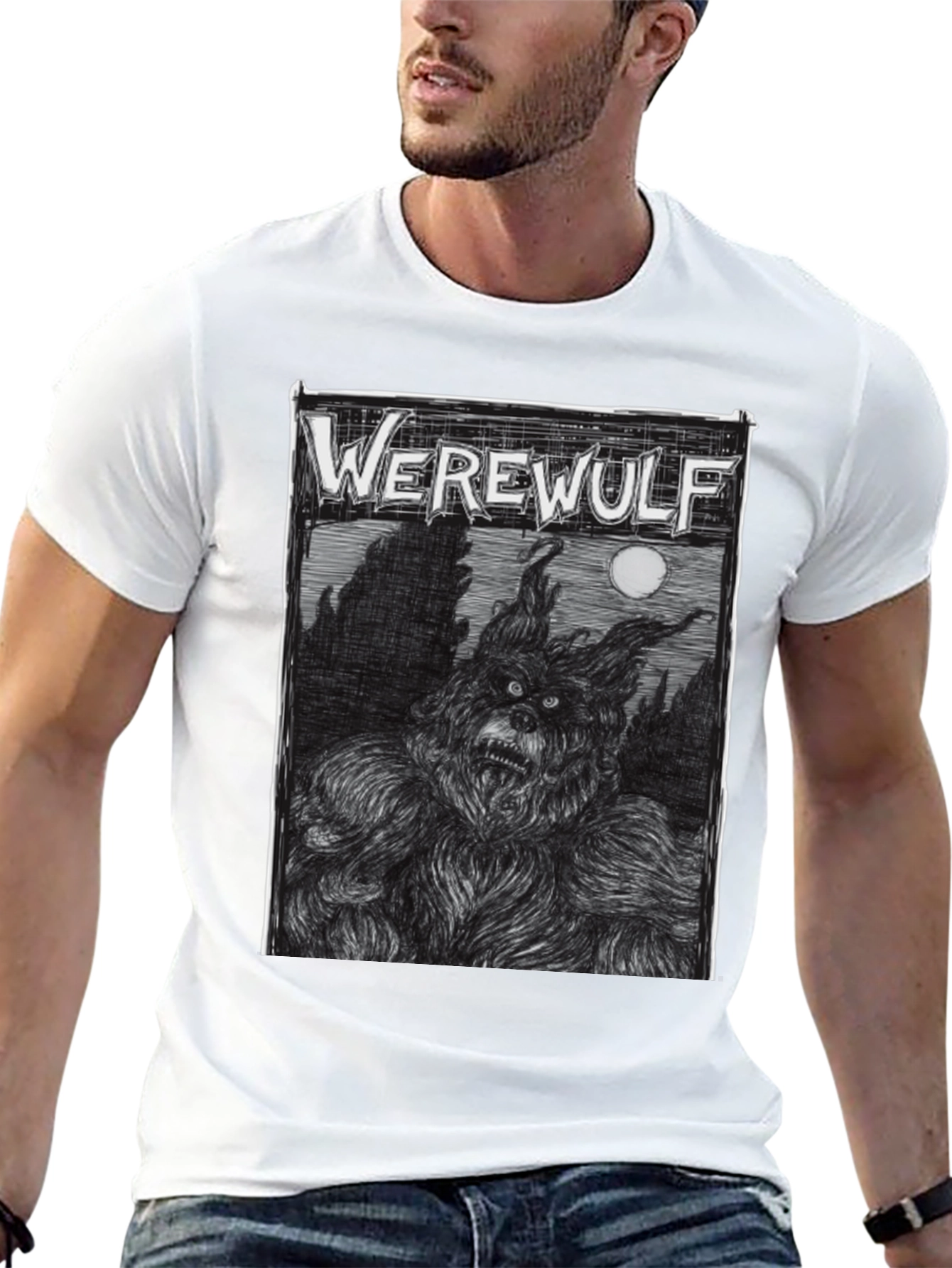 Werewolf Graphic Print Black T-Shirt